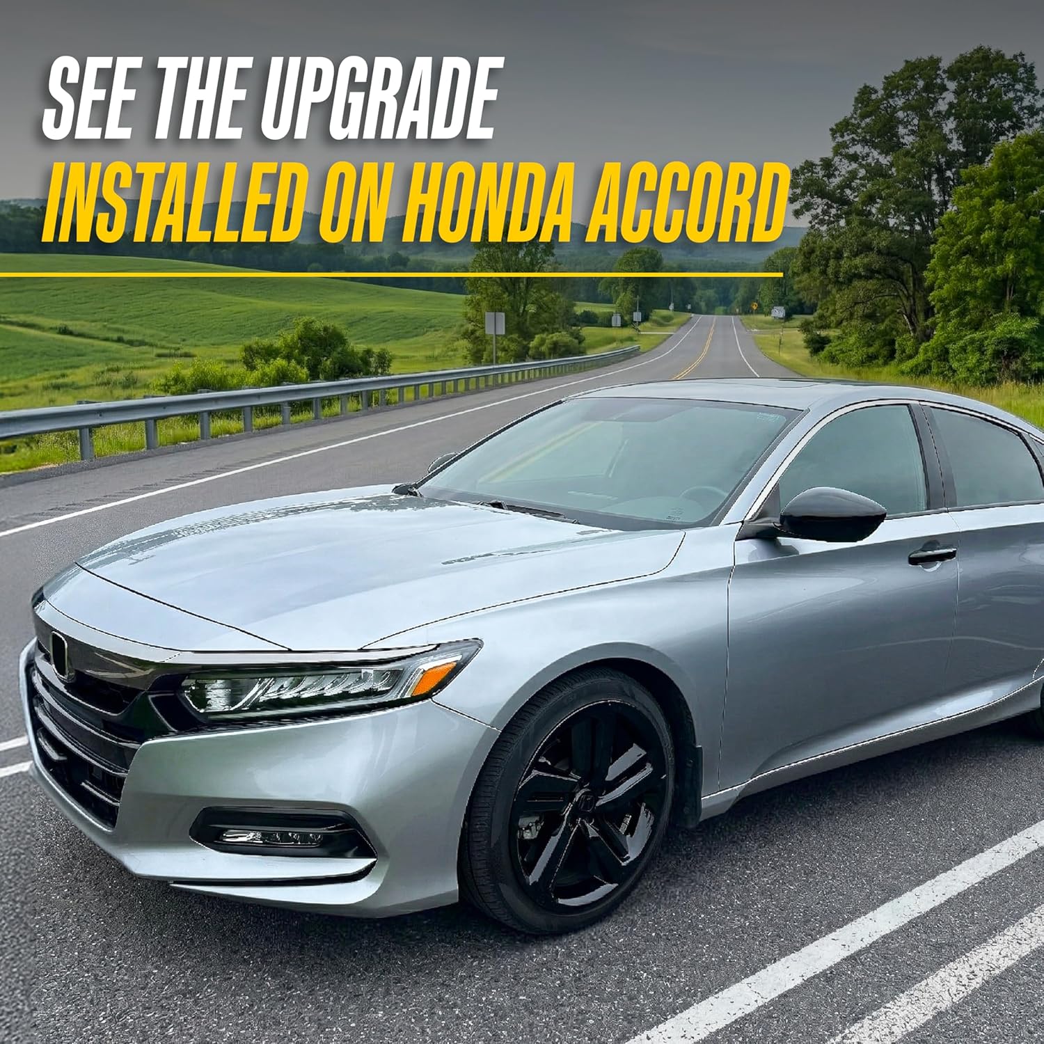 Gloss Black Front Grille Surround Overlay for 2018-2020 Honda Accord – 3PC Tape-On Trim Cover Kit | Easy No-Tool Install | US Patented