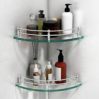 Plantex Glass Corner Shelf for Bathroom/Bathroom Glass Shelf/Bathroom Corner Shelf/Multipurpose Kitchen Wall Storage Organ...