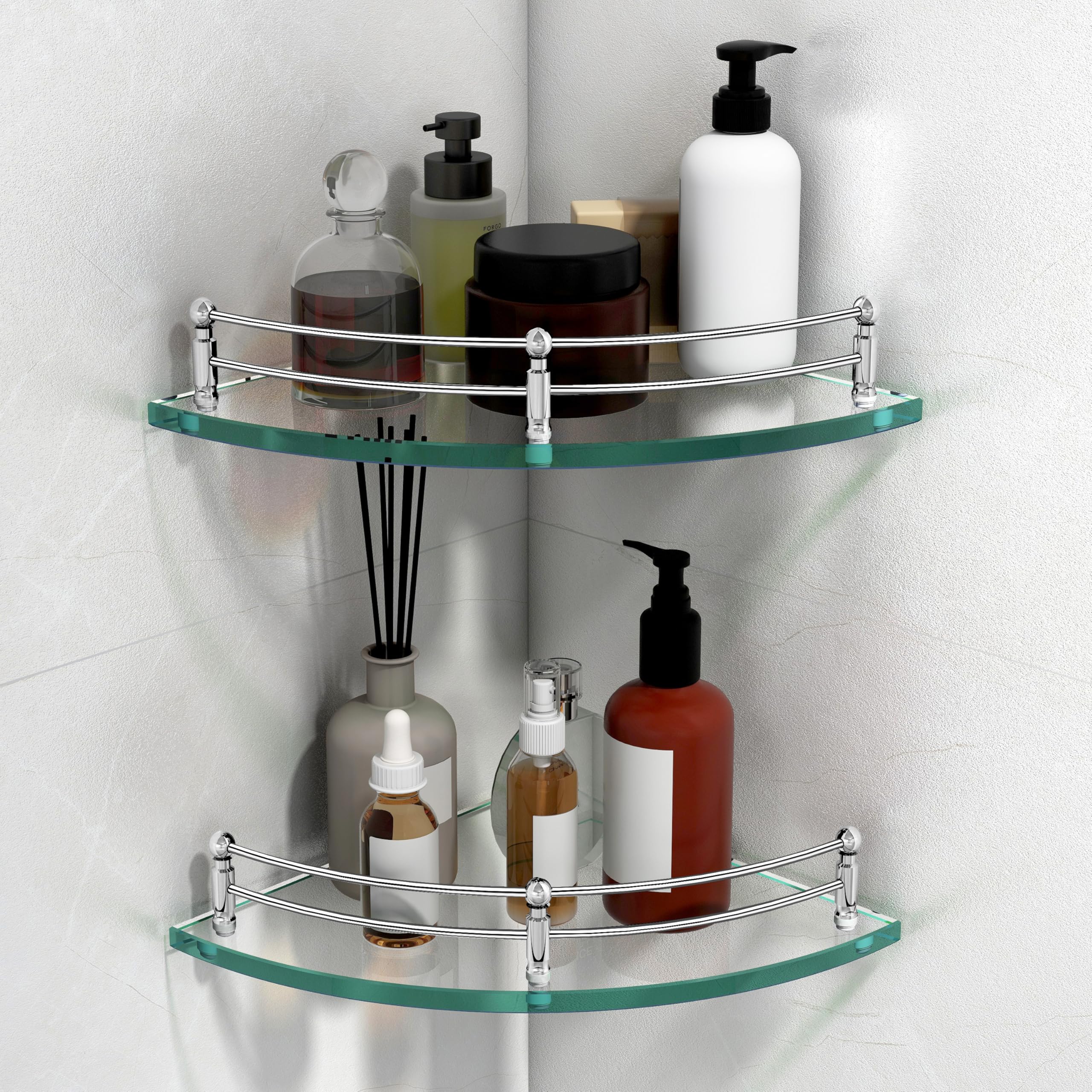 Plantex Glass Corner Shelf for Bathroom/Bathroom Glass Shelf/Bathroom Corner Shelf/Multipurpose Kitchen Wall Storage Organiser (Transparent-9x9 Inches- Pack of 2)