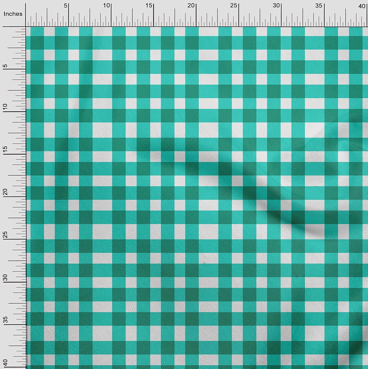 oneOone Cotton Jersey Turquoise Green Fabric Gingham Check DIY Clothing Quilting Fabric Print Fabric by Yard 58 Inch Wide