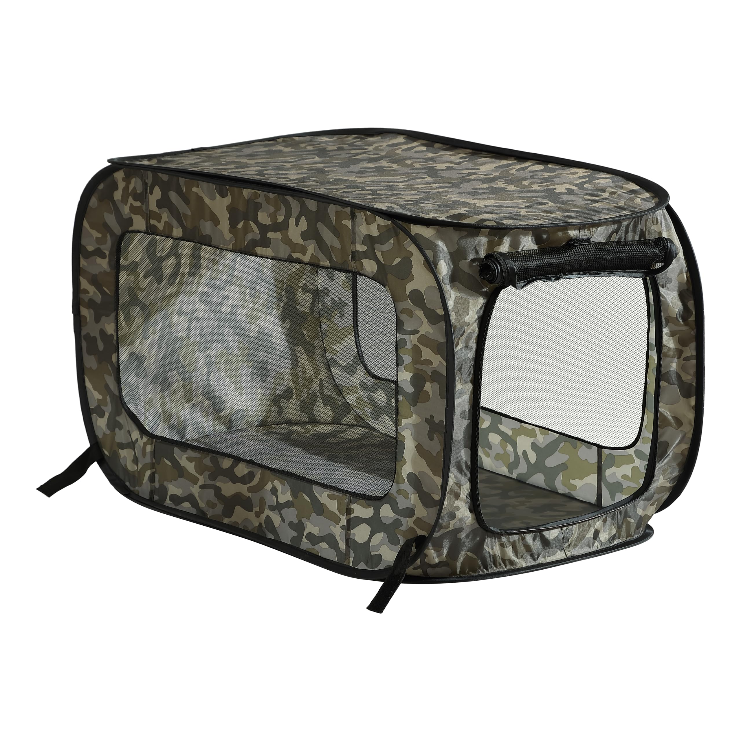 Beatrice Home Fashions Portable, Collapsible, Pop Up Kennel Travel Cat and Dog Crate, 24" L x 16.6" W x 16" H, Camo Green