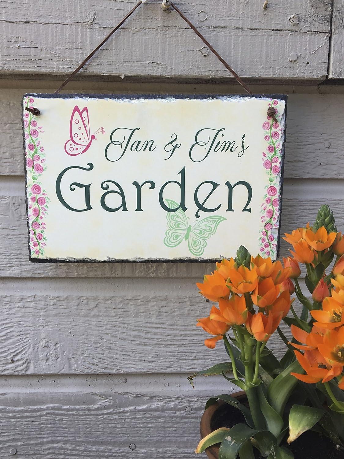 Ink Handcrafted and Personalized Garden Slate Plaque Sign - Custom Garden Name Signs Indoor Outdoor Decor - Personalized with Names Art Wall Decorations (12"x8")