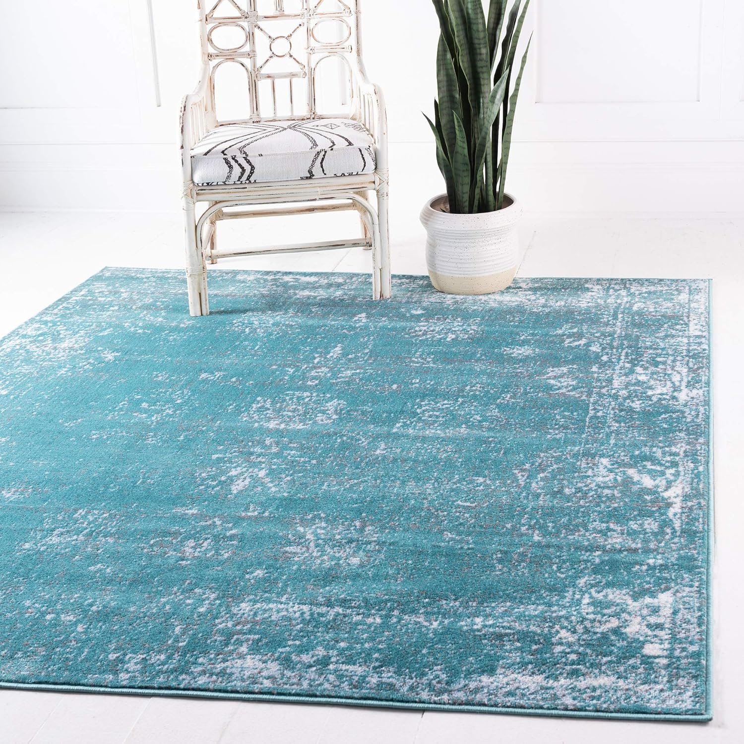 Unique Loom Sofia Collection Area Rug - Casino (6' 1" Square Turquoise/Ivory)