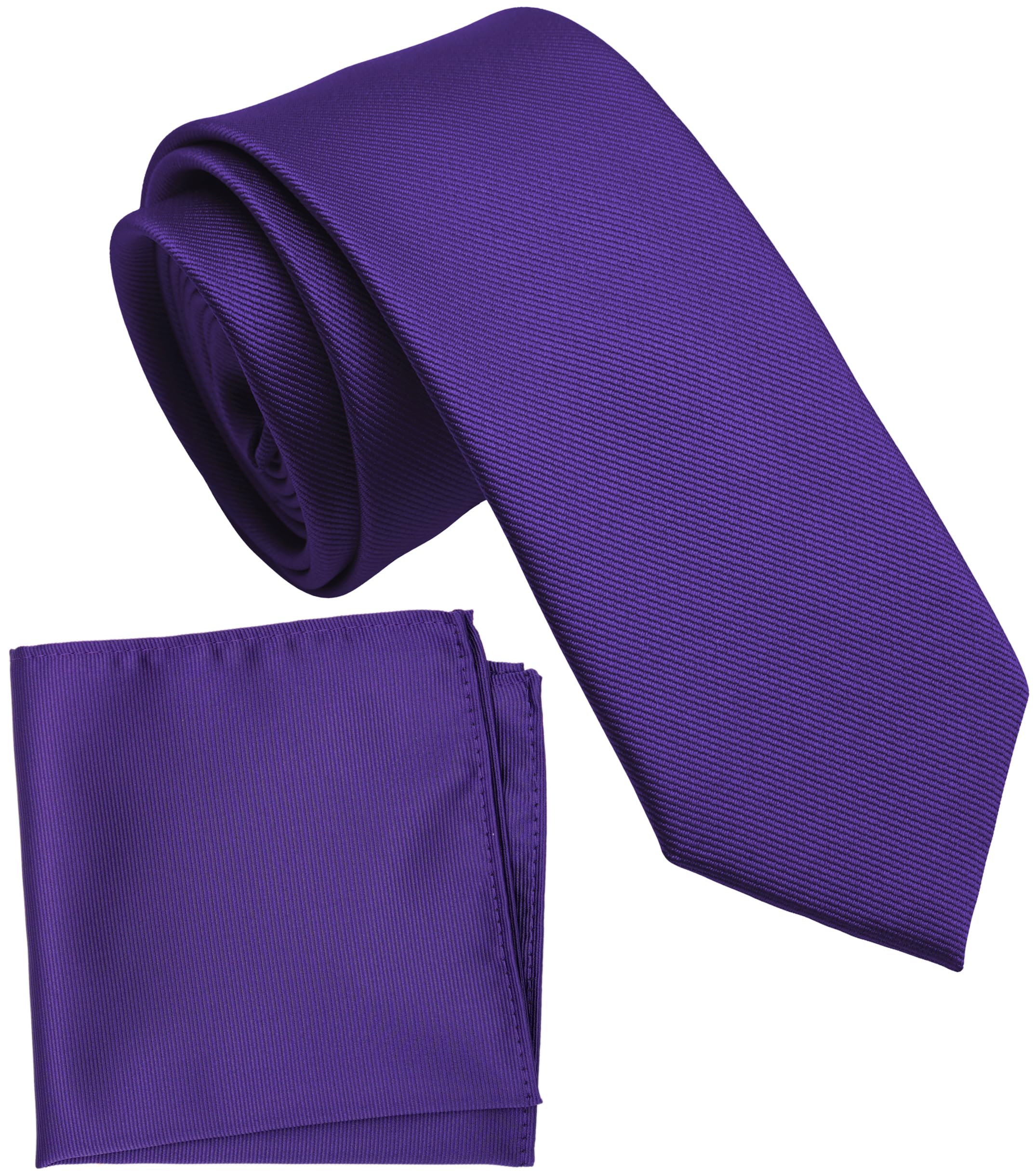 Boy's Solid Tie with Pocket Square Set, Regular Necktie for Children and Kids, Self-Tied
