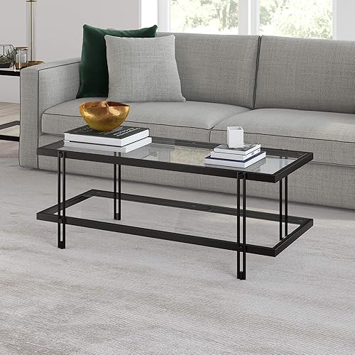 Miniatura 4 de Henn&Hart Mesa de centro rectangular de 45 pulgadas de ancho en bronce ennegrecido, mesas de centro modernas para sala de estar, artículos