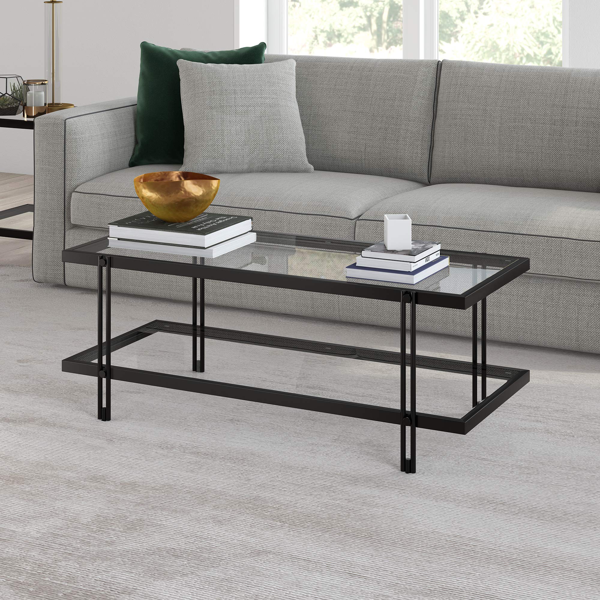 Henn&Hart 45" Wide Rectangular Coffee Table in Blackened Bronze, Modern coffee tables for living room, studio apartment essentials