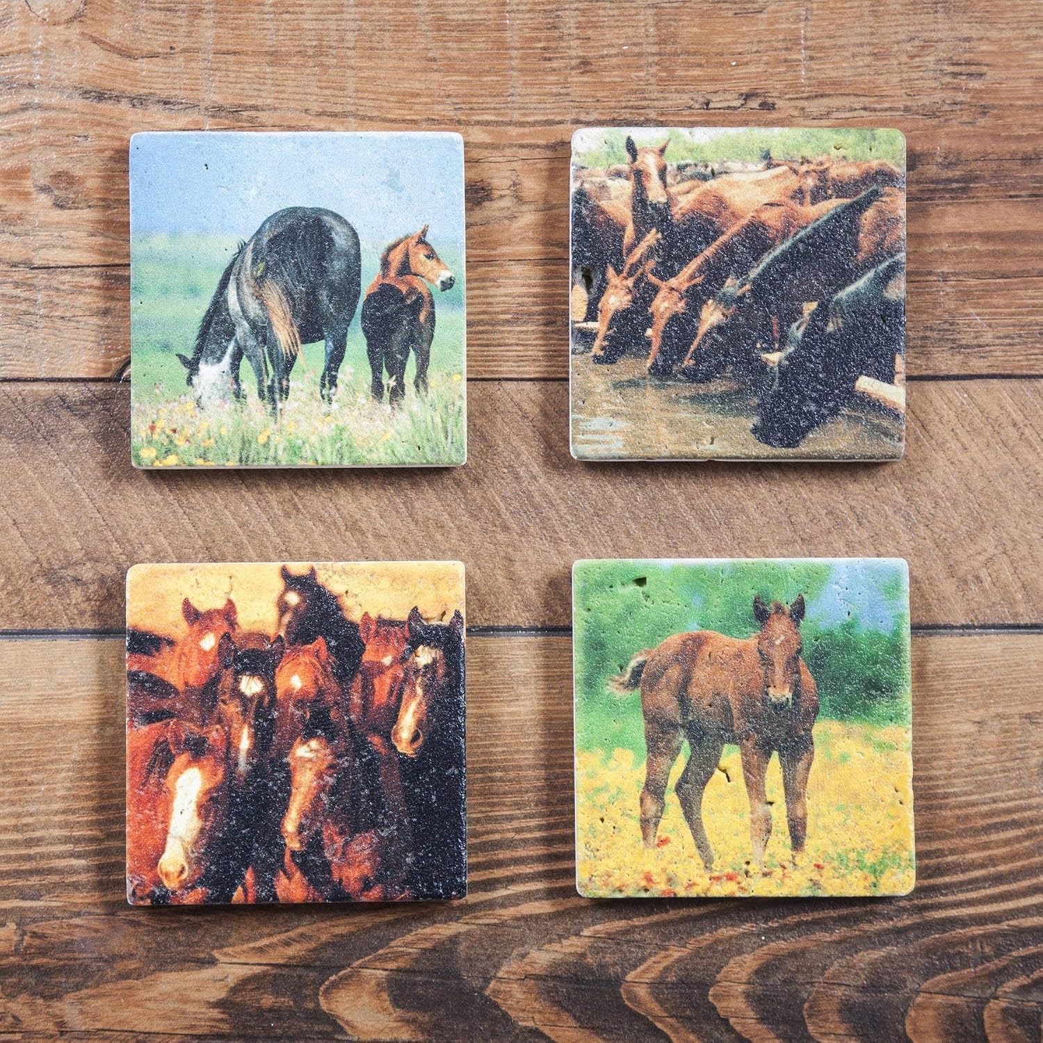 H HIEND ACCENTS Horses 4-PC Western Coaster Set, Travertine
