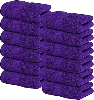 Infinitee Xclusives Luxury Wash Cloths for Showering [13x13] – 100% Cotton Washcloths [Pack of 12], Soft and Absorbent Face Towels for Bathroom Wash Clothes, Gym, and Spa (Profound Purple)