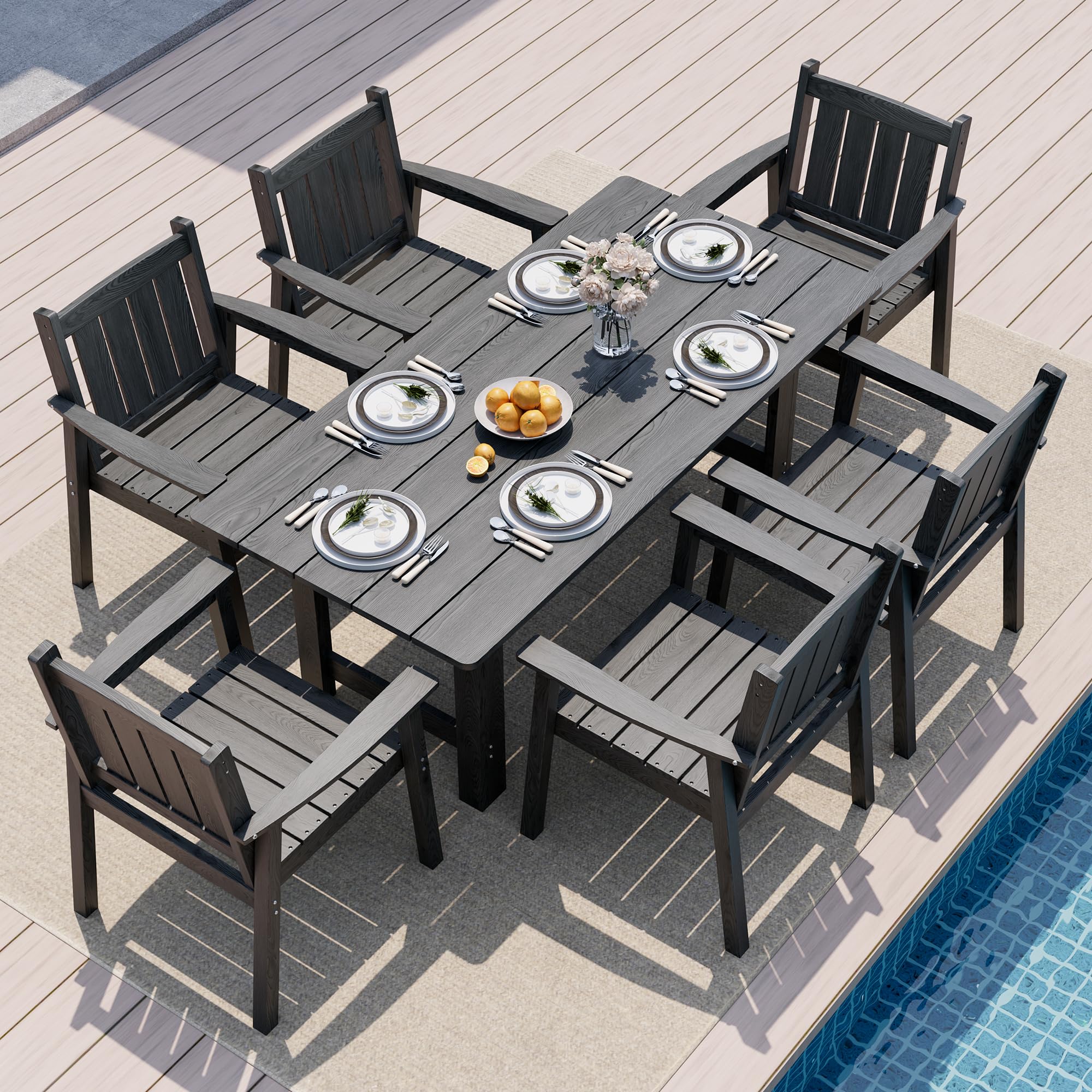 Photo 1 of ***UPDATED 6/19*** ONLY 2 chairs *** Pamapic 7 PCS Outdoor Dining Set, Spacious HDPE Outdoor Table and Chairs, Wood Grain Patio Furniture Sets with Elegant Armrest, All-Weather Outdoor Furniture with Umbrella Hole, Gray