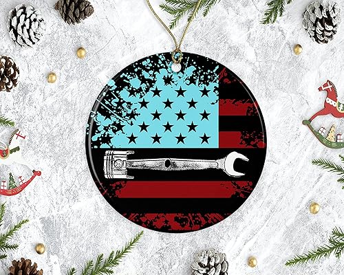 Miniatura 2 de JenaGifts Adornos de Navidad de mecánico de bandera estadounidense 2021, adorno conmemorativo, regalo de cerámica para decoración de vacaciones,