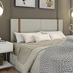 Cabeceira 1.60 Queen em Linho com detalhe em Couro