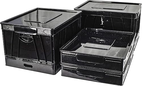 Storex Caja plegable con tapa, 17.25 x 14.25 x 10.5 pulgadas, negro, paquete de 4 (61809A04C)