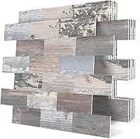 Vista 1 de DEWOO 20 hojas de azulejos de pared autoadhesivos estilo rustico para despegar y pegar para cocina estilo granja, aspecto de madera sintética