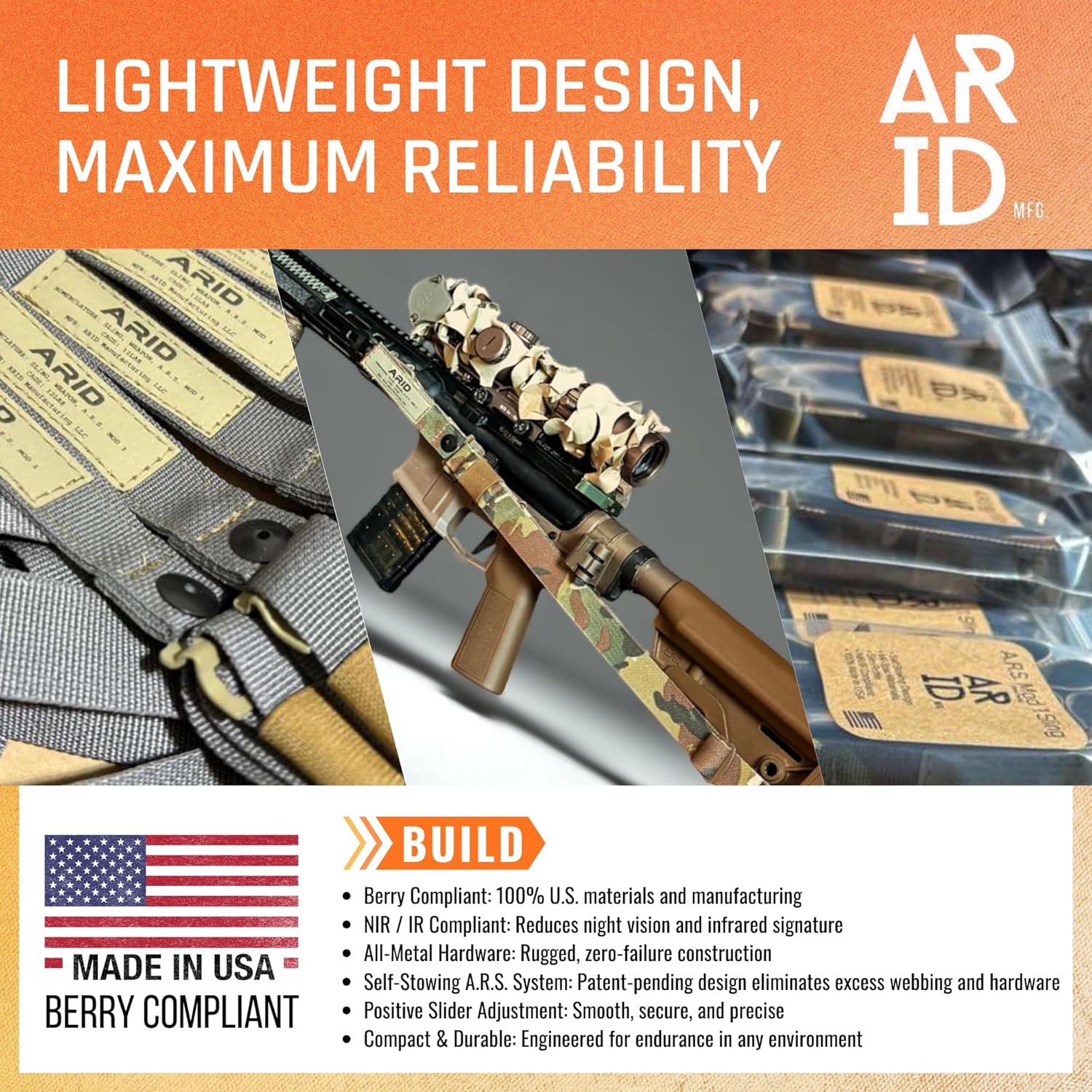 A.R.S. Mod 1 Two-Point Rifle Sling I Tactical Mil-Spec Gun Sling I Quick Adjust I Self-Stowing I Lightweight Nylon I Integrated Elastic Retention I USA Made I Multicam Black