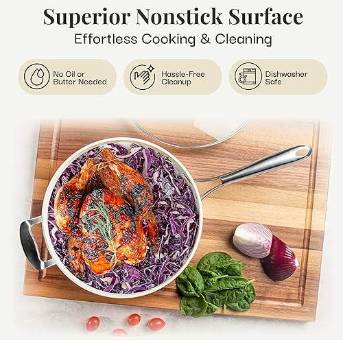 Miniatura 3 de GOTHAM STEEL Sartenes antiadherentes de 14 pulgadas con tapa, sartenes grandes antiadherentes con tapa, sartén de cerámica no tóxica, sartén