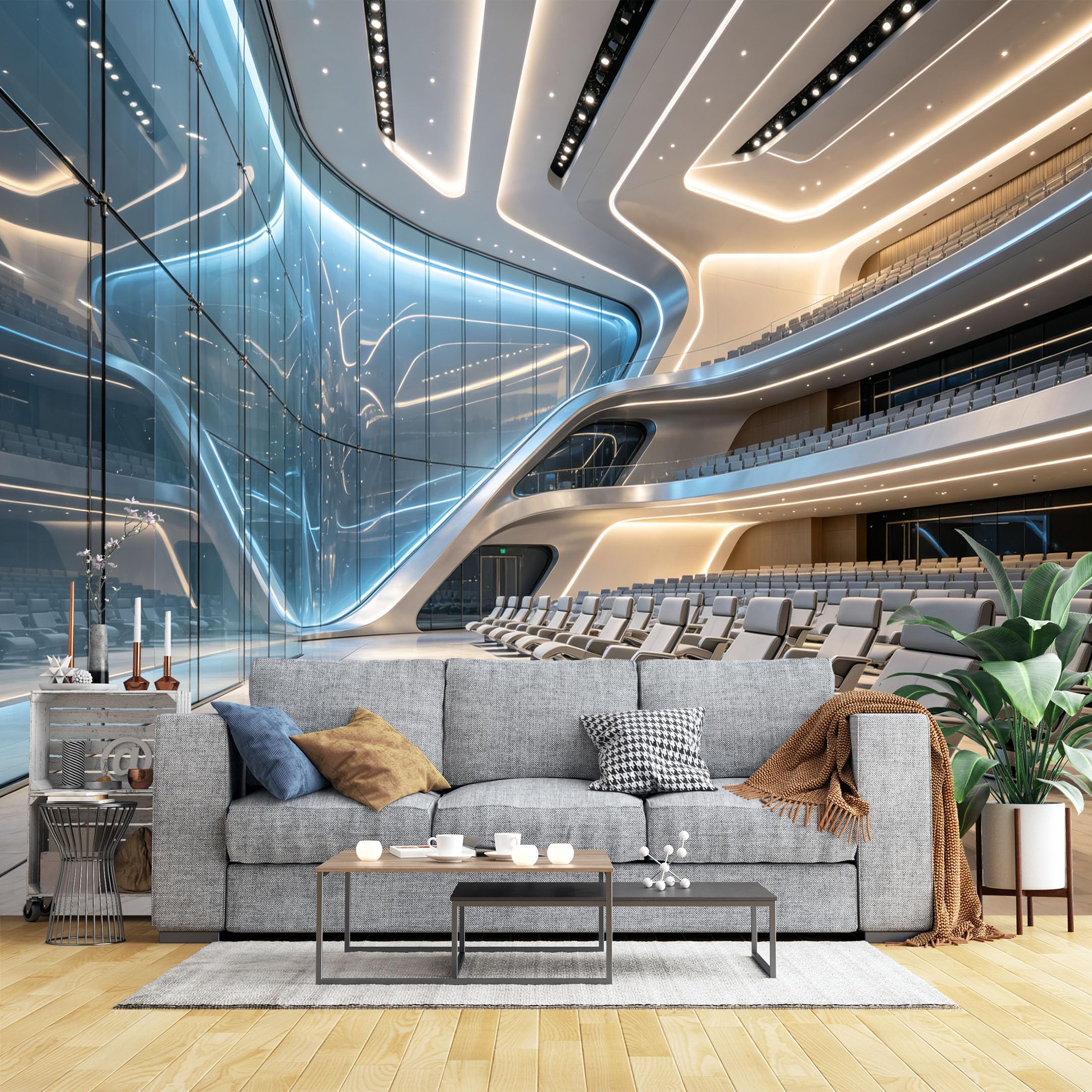 Lcythiazole Ch260604101 Custom Size Wall Murals Modern Curved Glass Concert Hall Wall Murals Luxury Interior Wallpaper Hd Self-Adhesive Removable Wallpaper For Living Room Bedroom