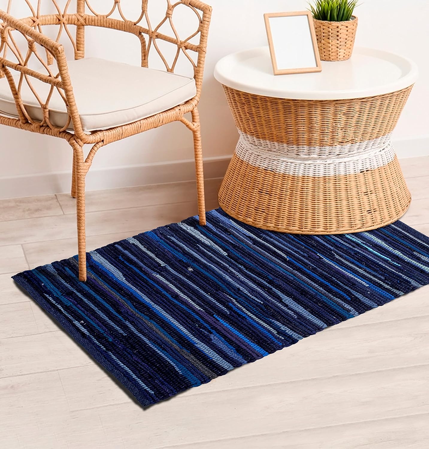 100 Cotton Rag Rug 2x3' Multicolor Chindi Rug Hand