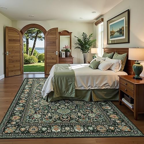 Miniatura 73 de Tapete verde para pasillo de 2 x 6 pies, tapete lavable, vintage, largo y envejecido con parte trasera antideslizante de goma, para cocina y Verde