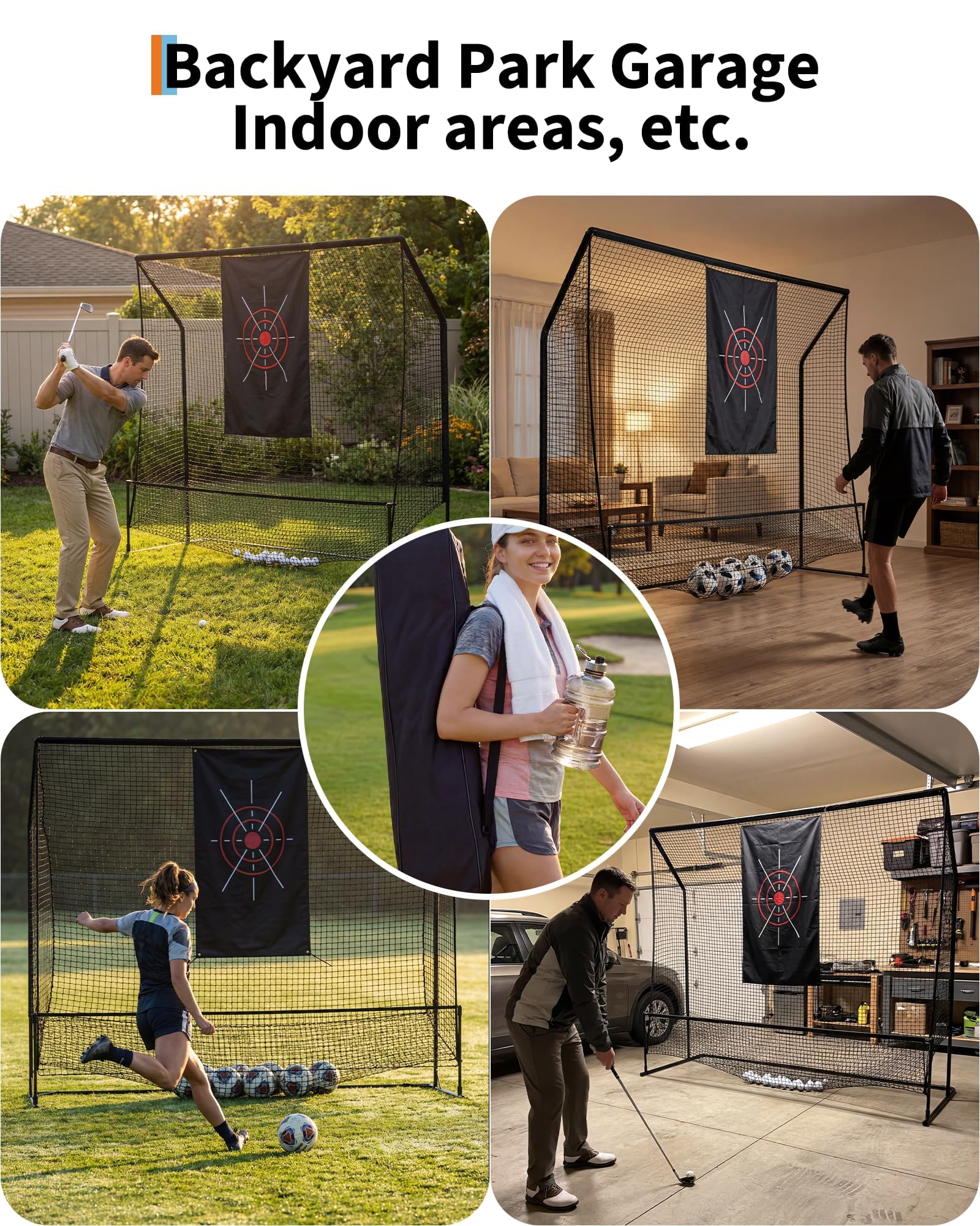 Red de Golf para Entrenamiento Portátil con Reducción de Ruido 304x228x91cm Bolsa de Almacenamiento