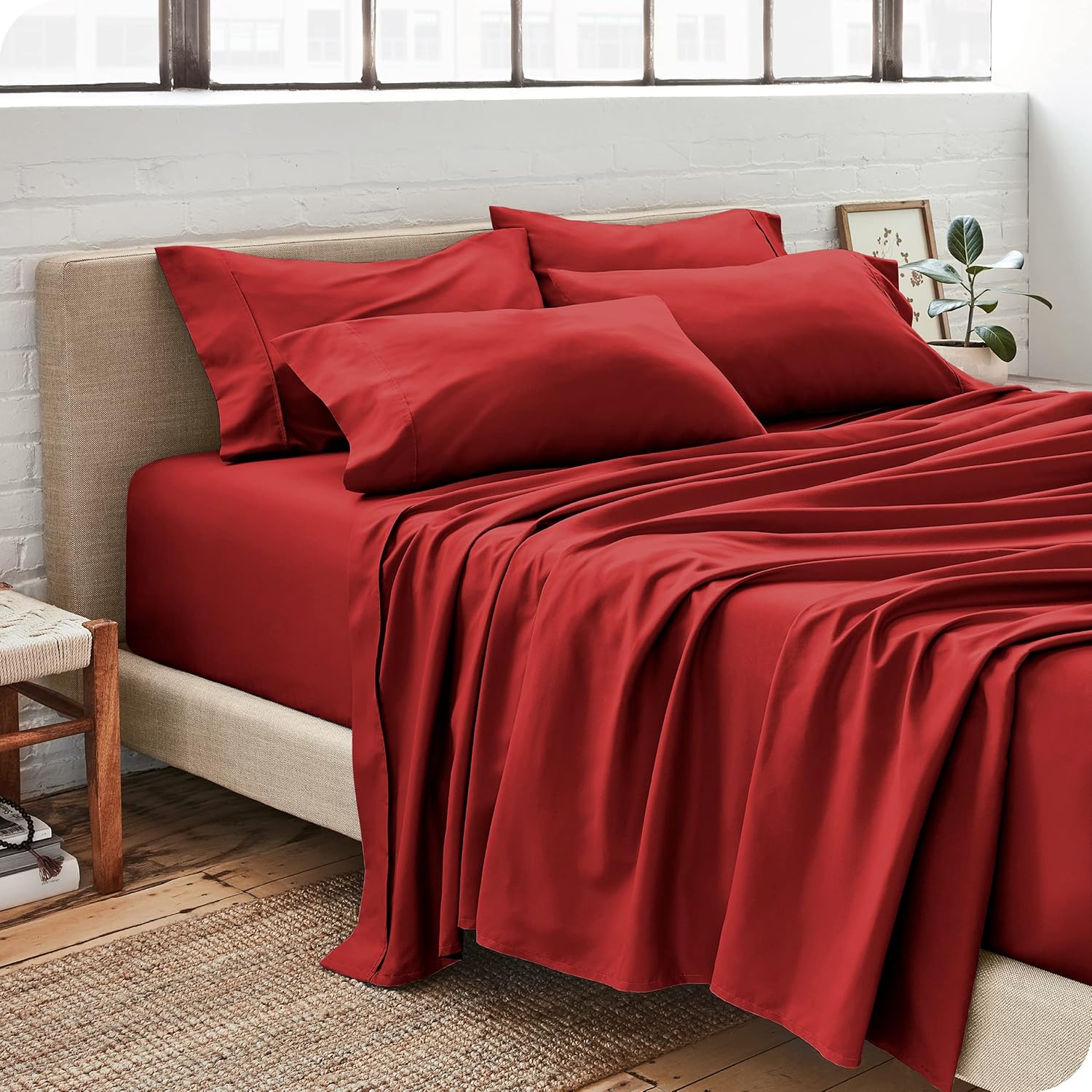 Restura Twin XL Sheet Set 1000 Thread Count 6 Piece Egyptian Cotton Burgundy Bed