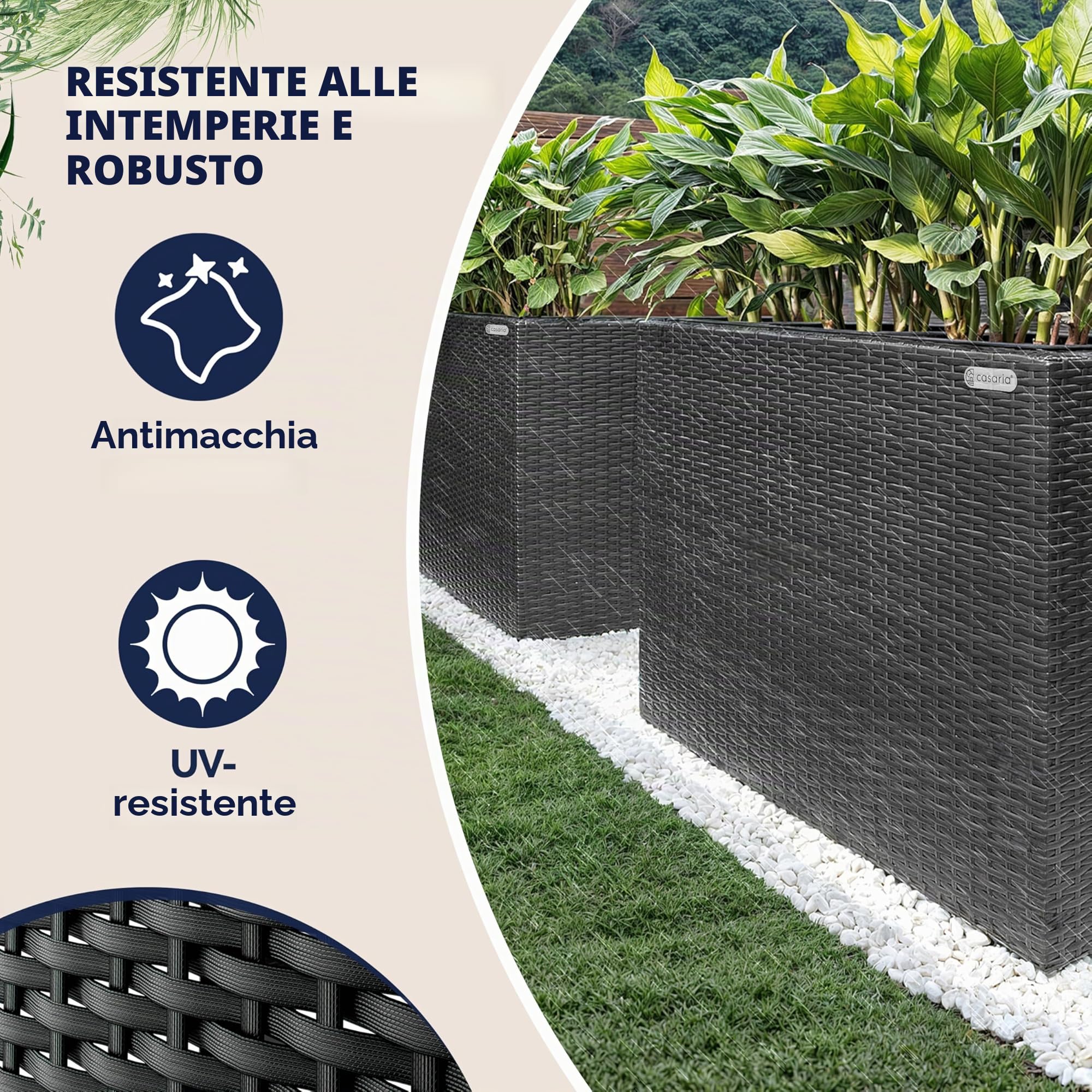 Casaria® Fioriera 3 Vasi 83 x 30,5 x 60 cm Polyrattan Portafiori Giardino Esterno Interno Drenaggio Acqua Arredo Giardinaggio