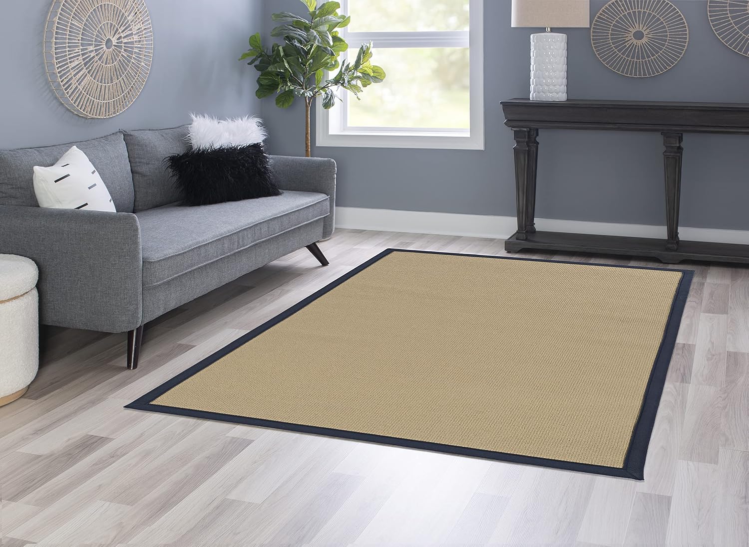 Linon RUG-AT020458 Athena Collection Athena Brown & Blue, 5 x 8