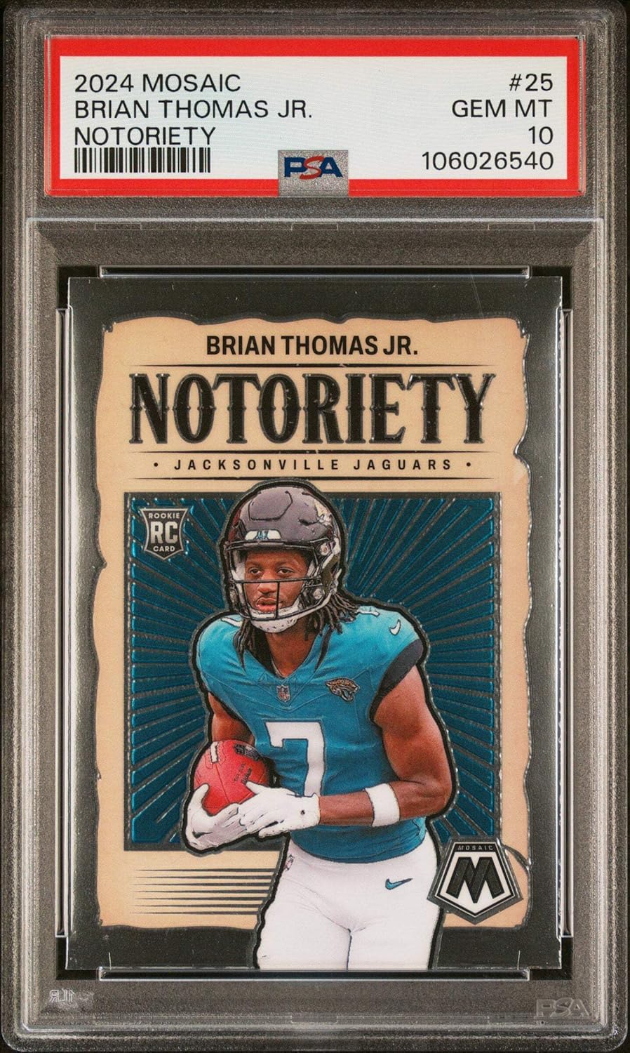 Graded 2024 Panini Mosaic Brian Thomas Jr #25 Notoriety Rookie RC Football Card PSA 10 Gem Mint