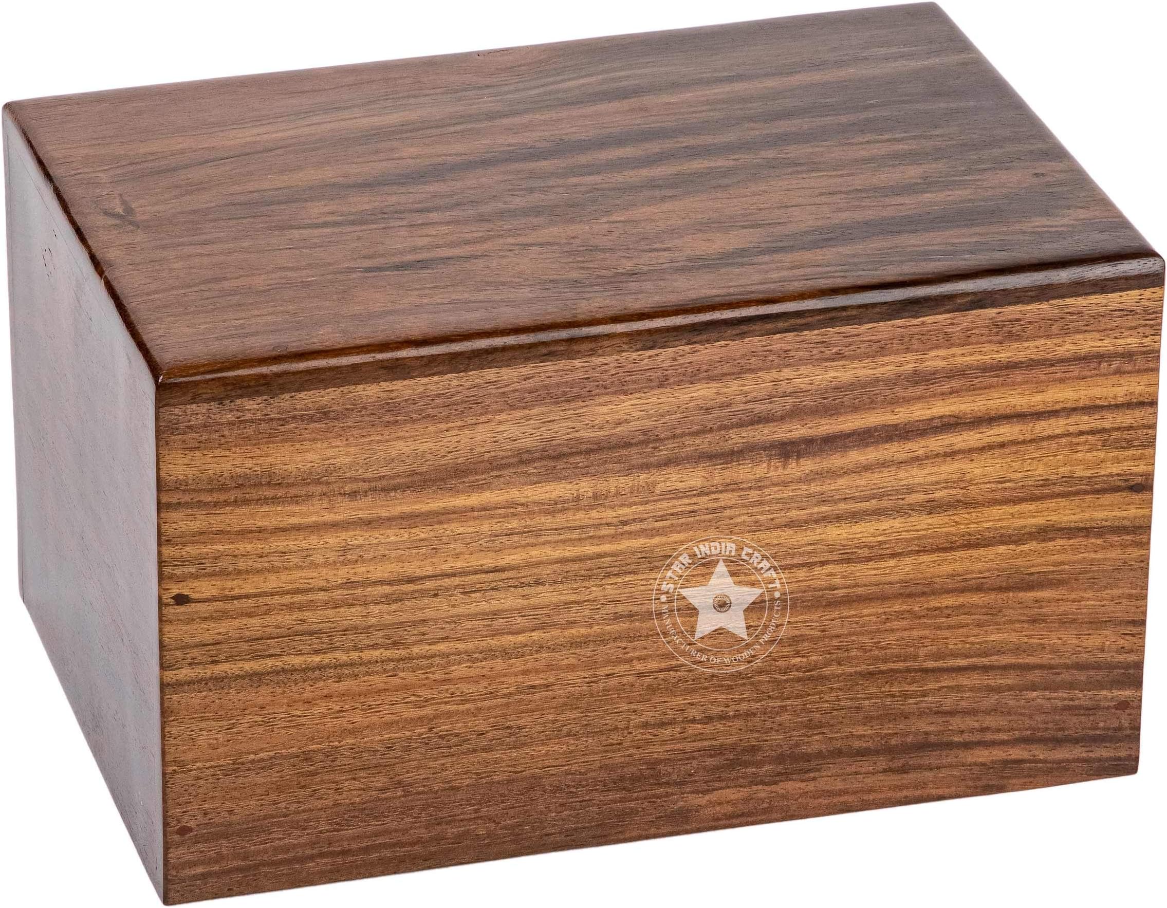 STAR INDIA CRAFT Urns for Human Ashes Adult, Rosewood Cremation Urns for Ashes, Hand Engraved Funeral Urns Box, Pet Urns for Dogs Ashes, Saint Jackson Wooden Urn (Plain, X-tra Small - 12 Cu/in)