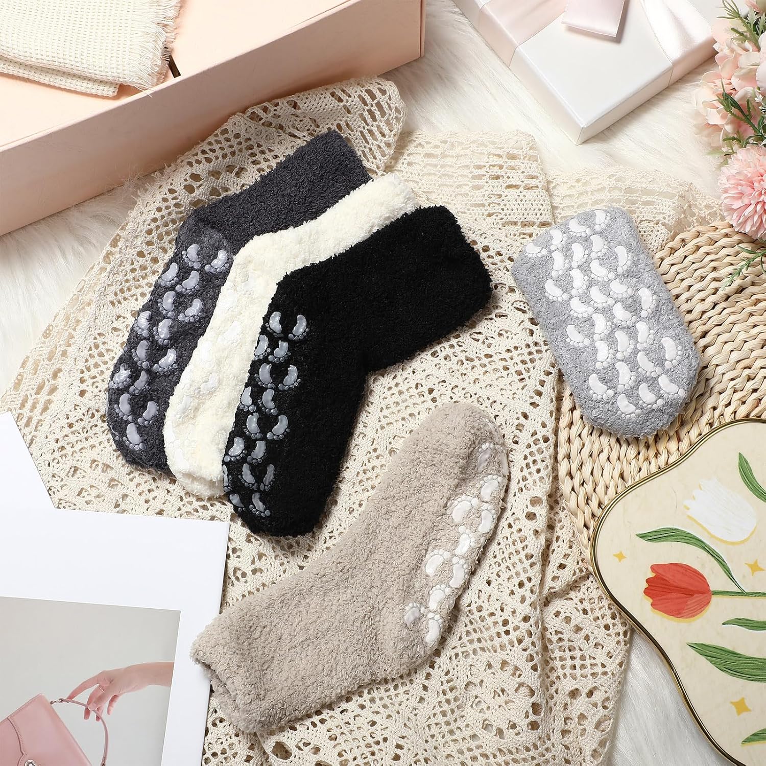 Liitrsh 30 Pack Women Fuzzy Socks Bulk with Grip Winter Warm Fluffy Non Slip Sleeping Sock for Christmas Indoor - Image 3