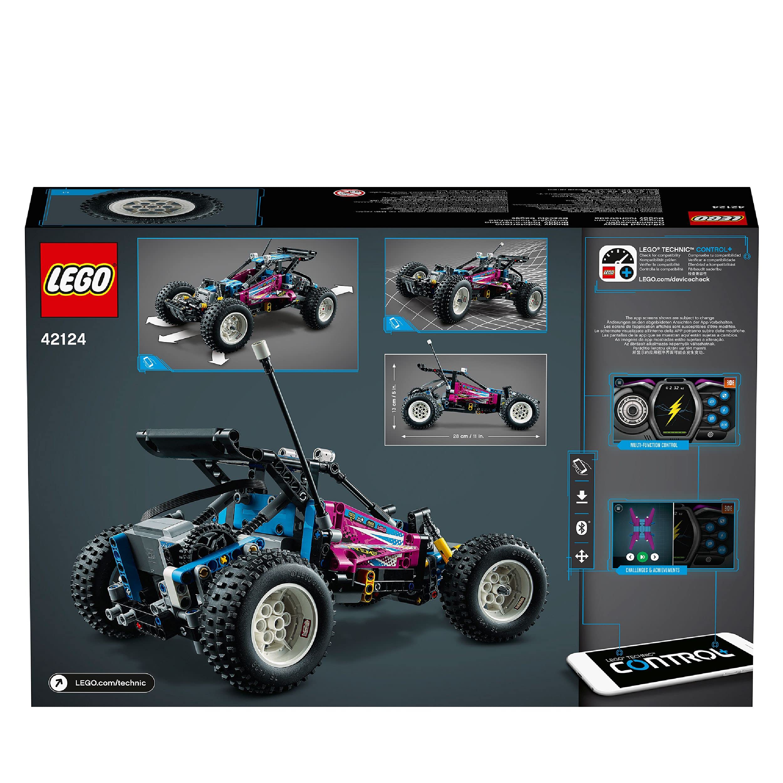 LEGO 42124 Technic Buggy Fuoristrada, Macchinina RC Retrò Telecomandata, Controllo Via App CONTROL+, Regalo di Compleanno dai 10 anni in su