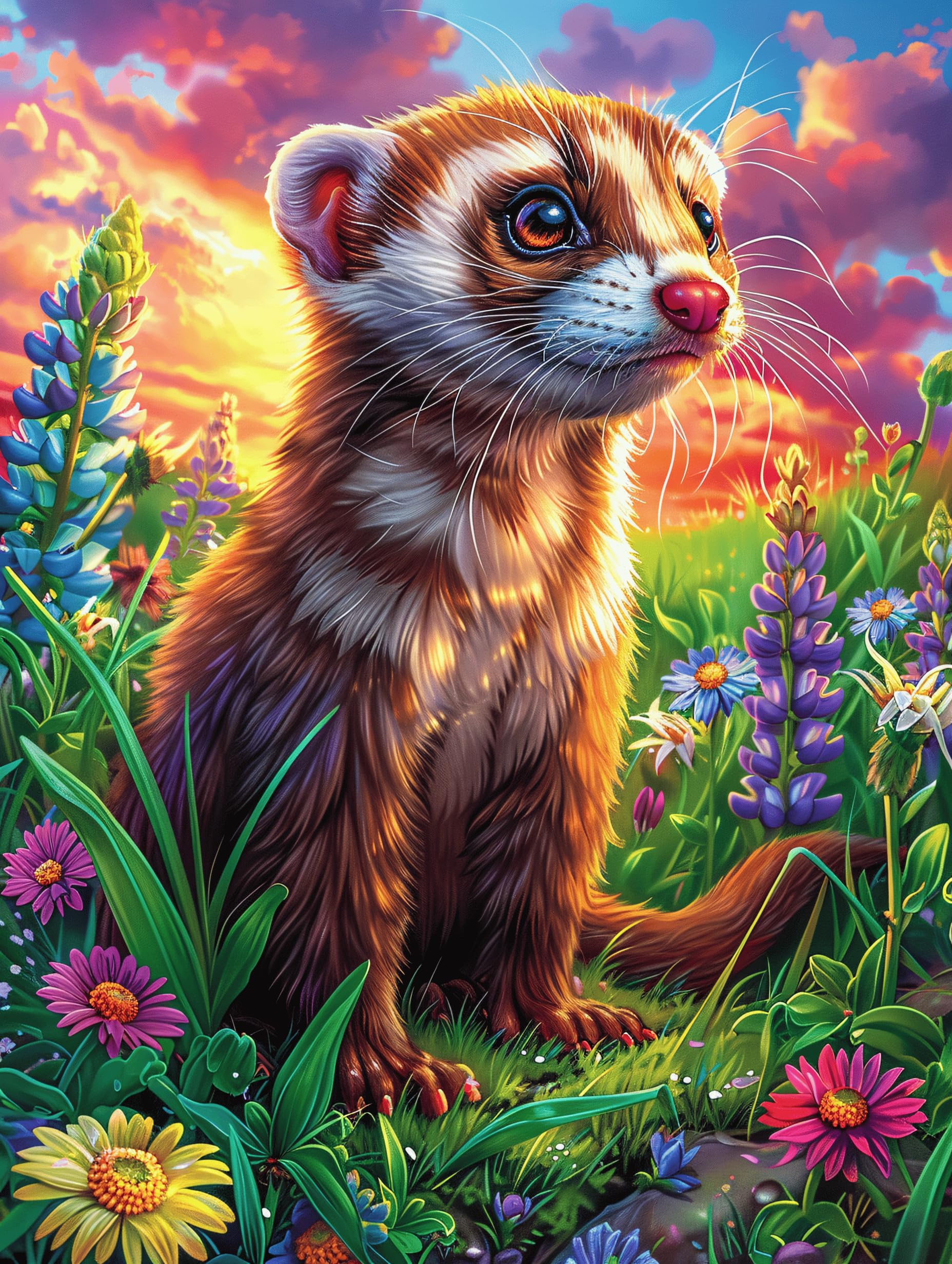 Ferret in A Magical Meadow 300 Piece Jigsaw Puzzle for All Ages Science Fiction Magical Dream Jigsaw House Party Entertainment Family Game Whimsical Design for Any Occasion 300 PCS