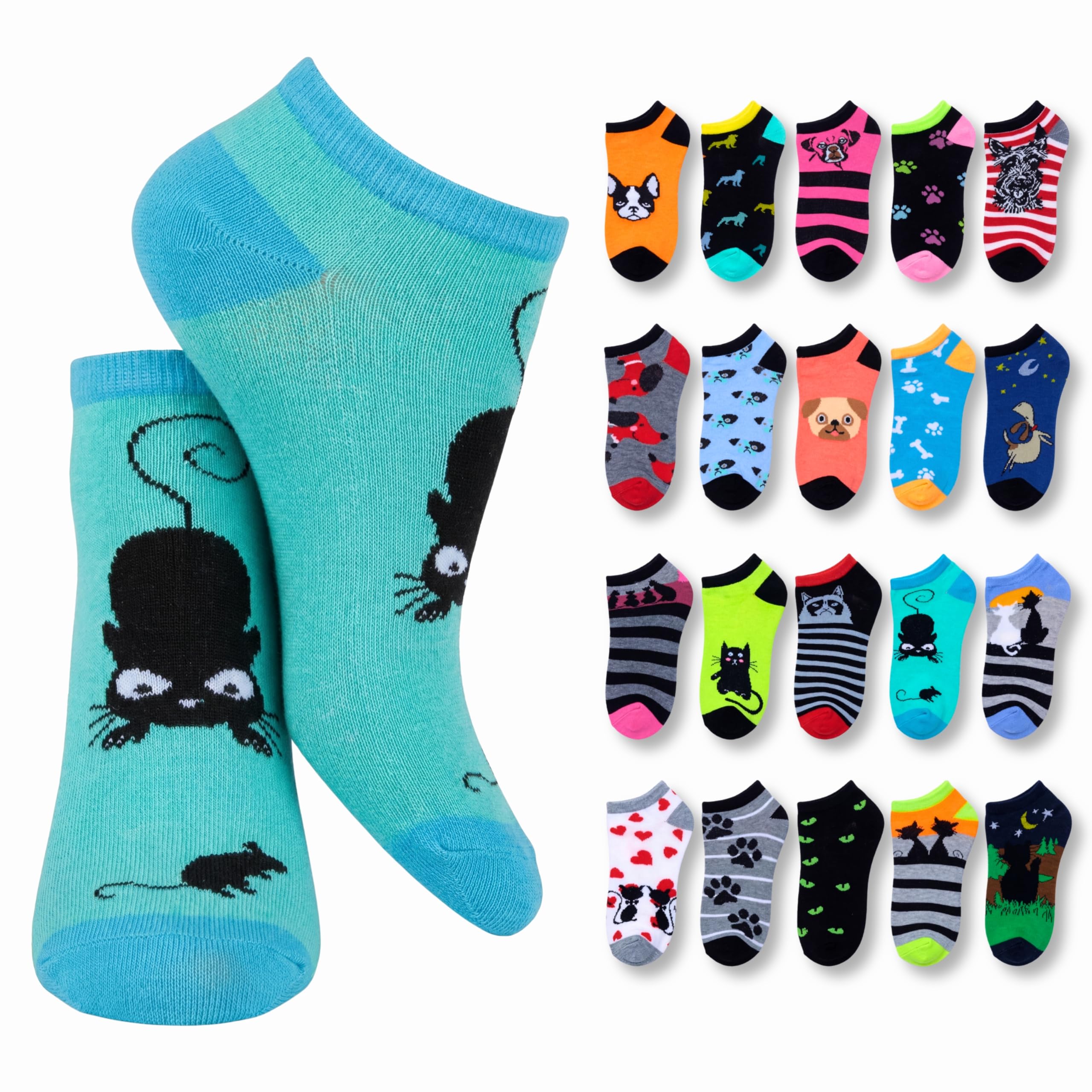 Tipi Toe Women’s 20 Pack Colorful Low Cut Socks – Lightweight, Breathable Design for All-Day Comfort Sizes 9-11/10-13
