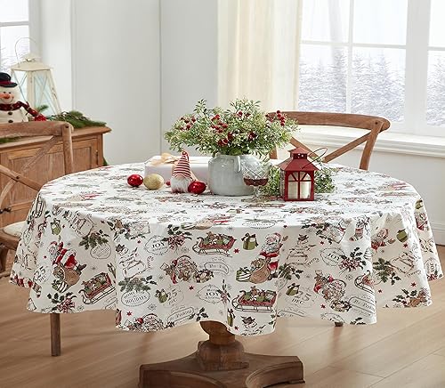 Miniatura 10 de Newbridge Mantel rectangular de vinilo vintage de Navidad de 60 x 120 pulgadas con reverso de franela, estampado retro de Papá Noel, muñeco de nieve