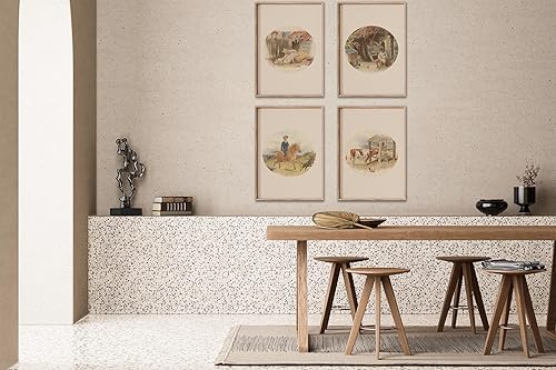 Miniatura 5 de Poster Master Póster retro de 4 piezas con estampado de granja vintage, arte de granja, diseño de pared pastel en acuarela, arte bohemio elegante,