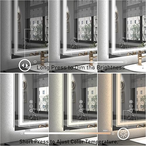 Miniatura 3 de Espejo de baño LED de 84 x 32 pulgadas, espejo de tocador grande regulable con luces, espejo LED iluminado para pared, antiniebla, luces delanteras