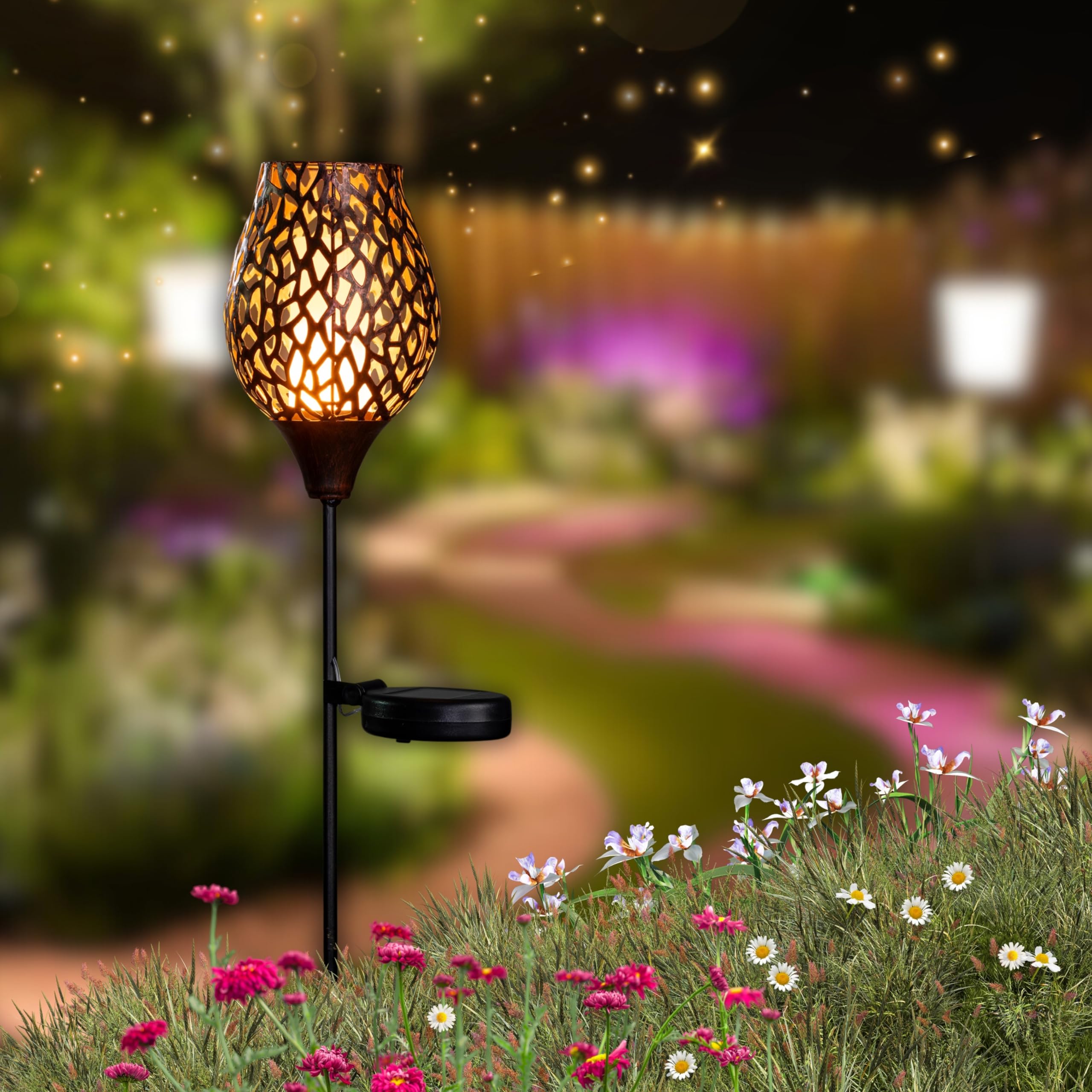 Schauer LED Solar Gartenstecker mit Flackereffekt Solarlampen für außen | Gartendeko für Draußen | Solarleuchten für außen - Gartenstecker Metall/Gartendeko Solar (2)