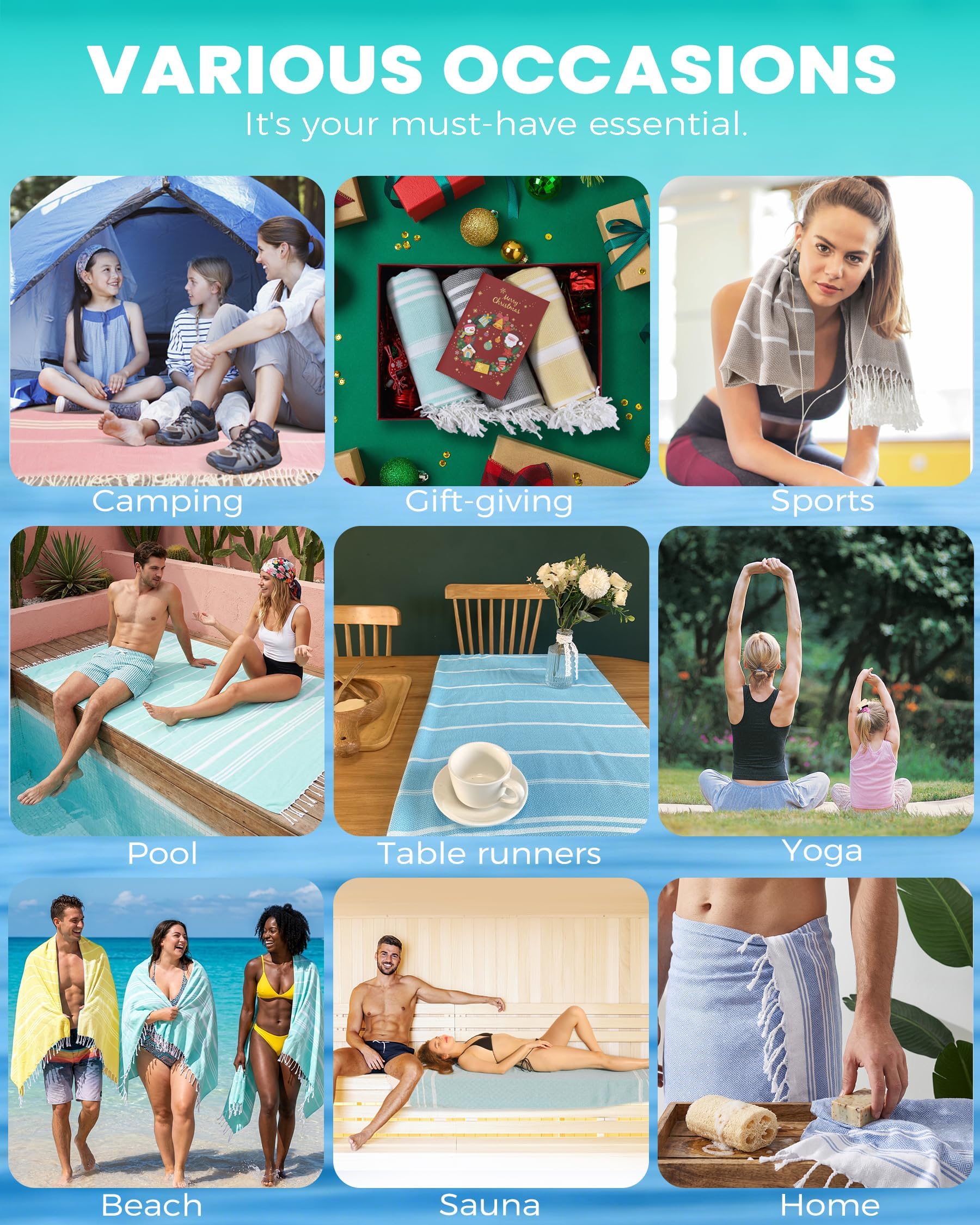 Türkische Strandtücher aus Baumwolle, schnell trocknend, sandfrei, übergroß, für Bad, Pool, Schwimmtuch, extra groß, XL, große Decke, Reiseutensilien, Kreuzfahrtzubehör, EIN Muss für Urlaub, 2