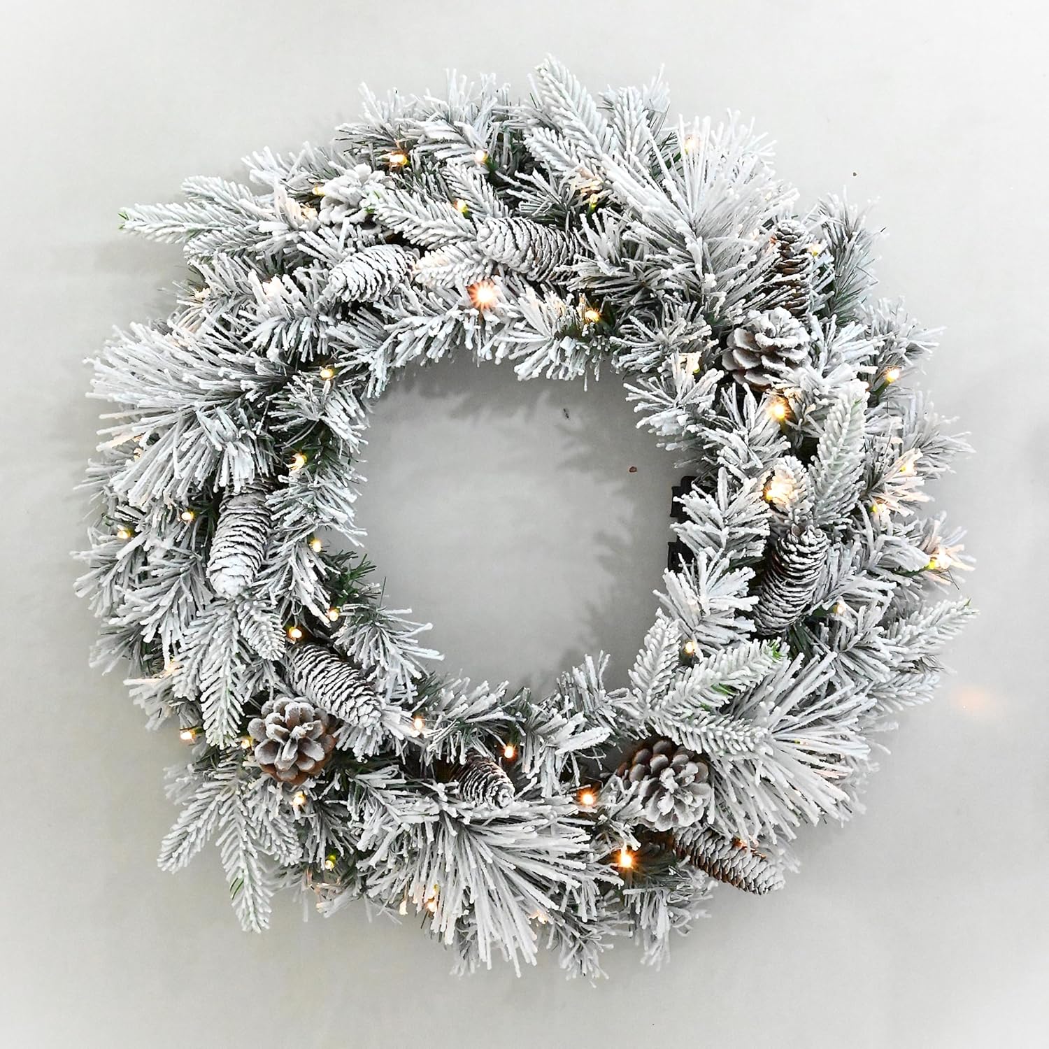 Flocked Snow Christmas 26" inch Wreath with Multi LED