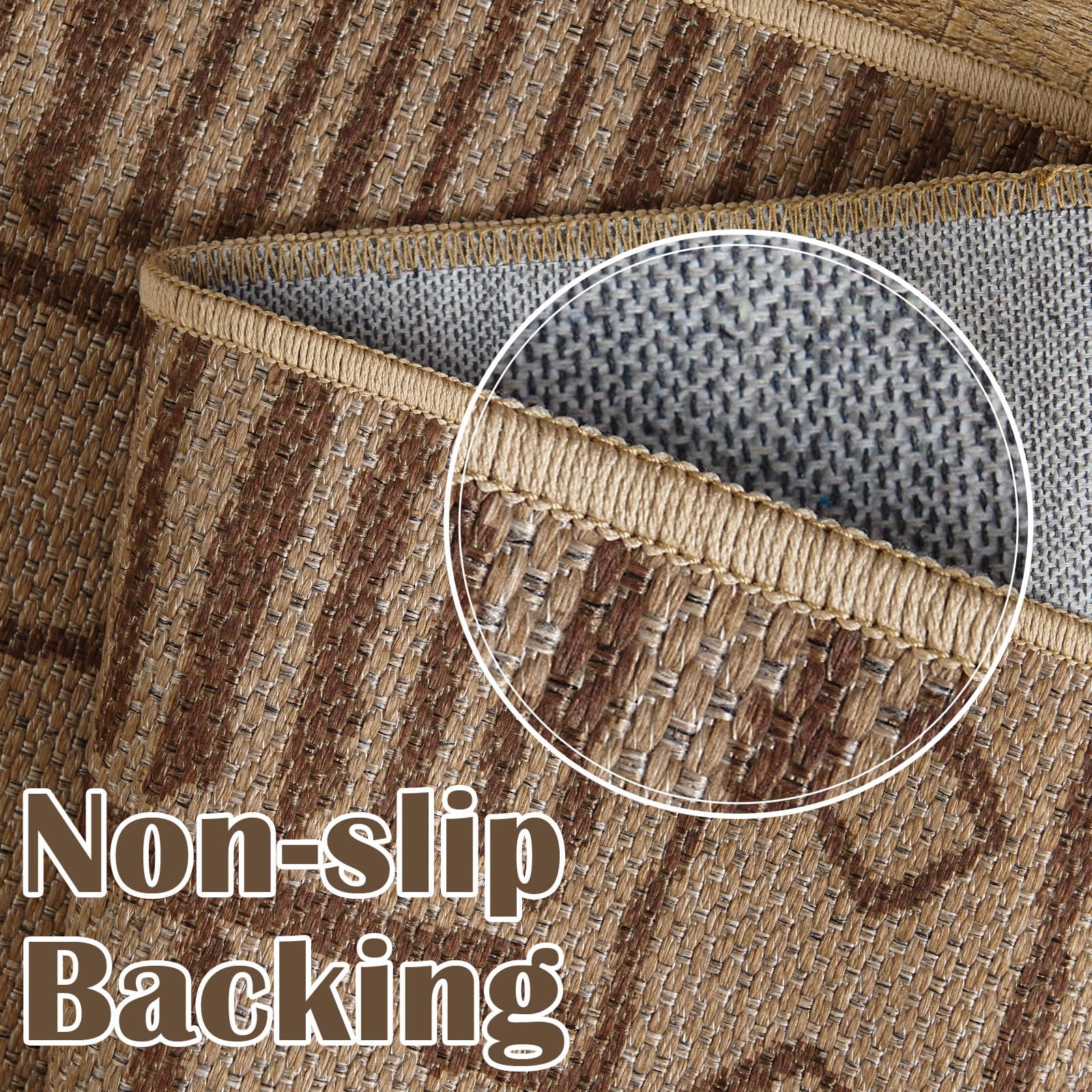 JINCHAN Jute Area Rug 6x9 Boho Braided Rug Recycled Farmhouse Rug Seagrass Rug Indoor/Outdoor Non-Slip Thin Geometric Print Rug Foldable Accent Rug for Living Room Bedroom Dining Room Patio Brown Line