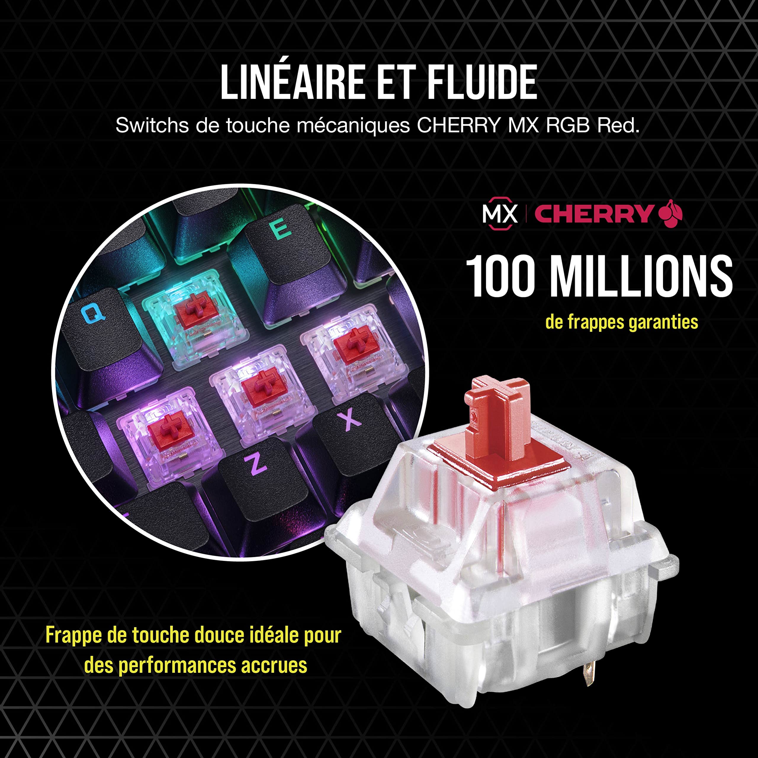 CORSAIR K70 RGB PRO Clavier de Jeu Mécanique Filaire – Interrupteurs Linéaires Cherry MX Red, SOCD, PBT Double-Shot Keycaps, 8000Hz Hyper-Polling, NKRO, Anti-Ghosting, Tournoi Switch, AZERTY FR – Noir