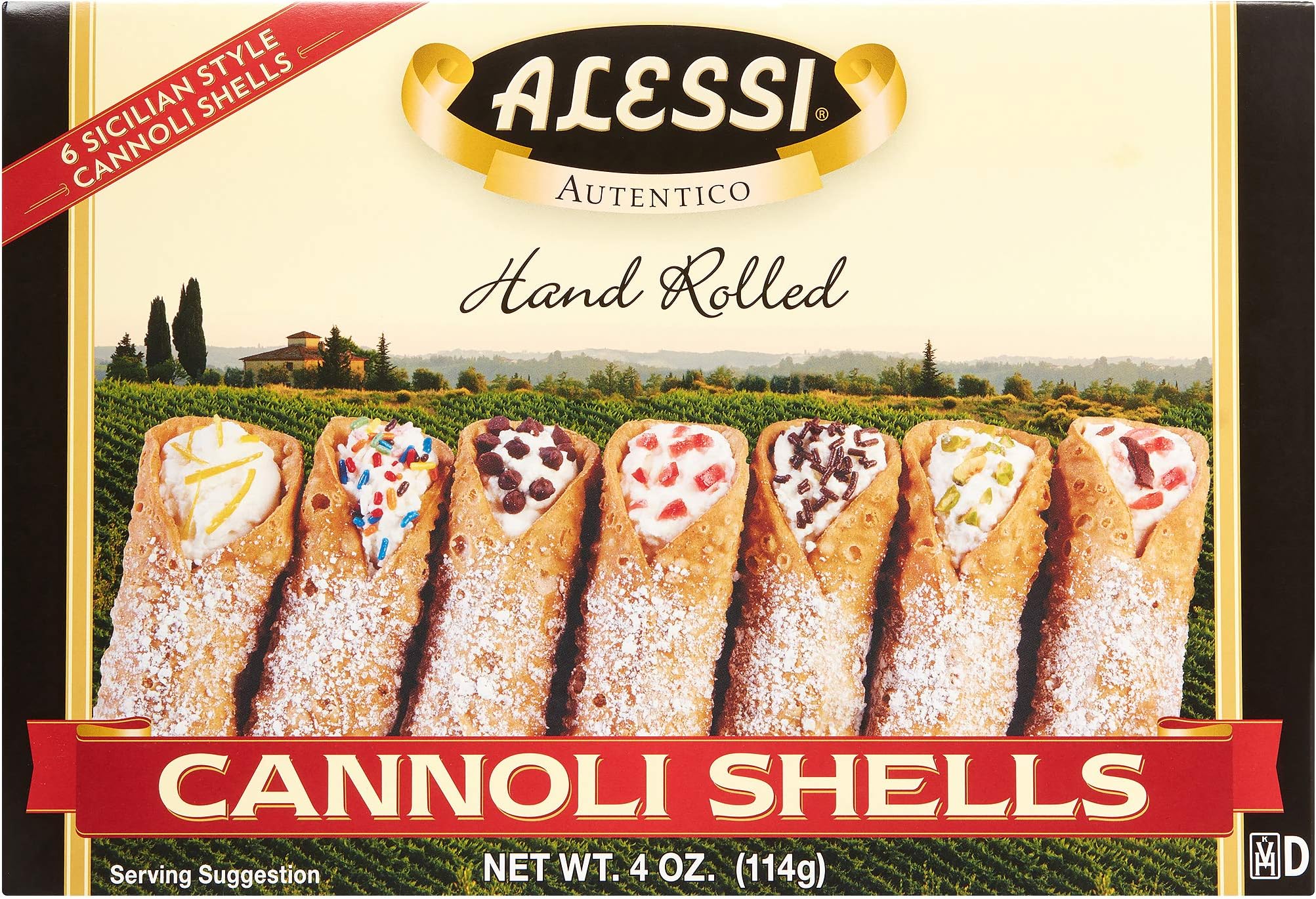 AlessiCANNOLI 2-Pack of Large Sicilian Style Hand Rolled Shells Imported from Italy 4oz