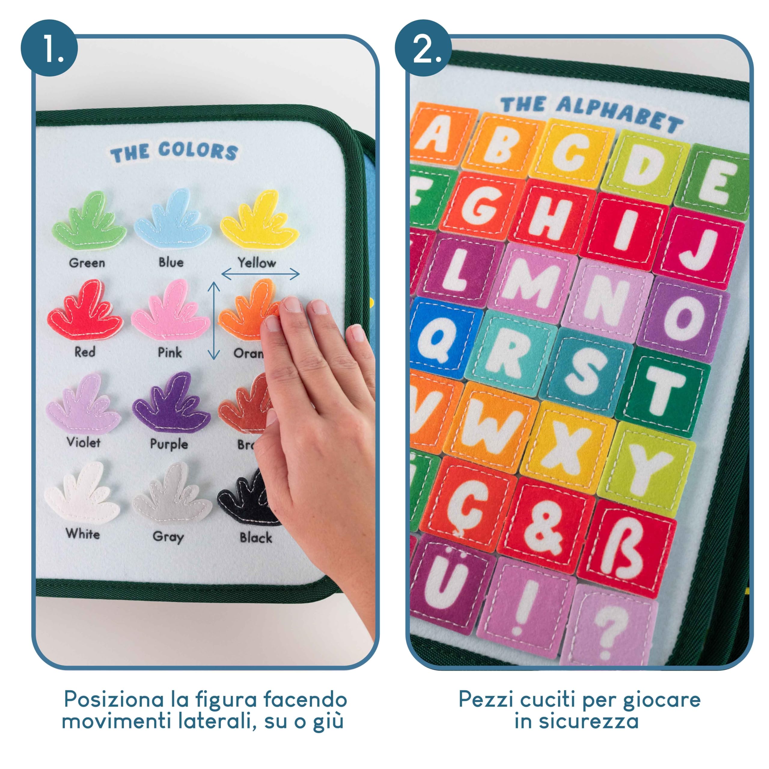 BONNYCO Montessori Busy Board Feltro. Valigetta Giochi Montessori Didattici, Pannello Sensoriale Bambini Board. Giochi Bambini 1 2 3 4 5 6 Anni, Regalo Bambino Bambina Bimbo Book Compleanno Natale