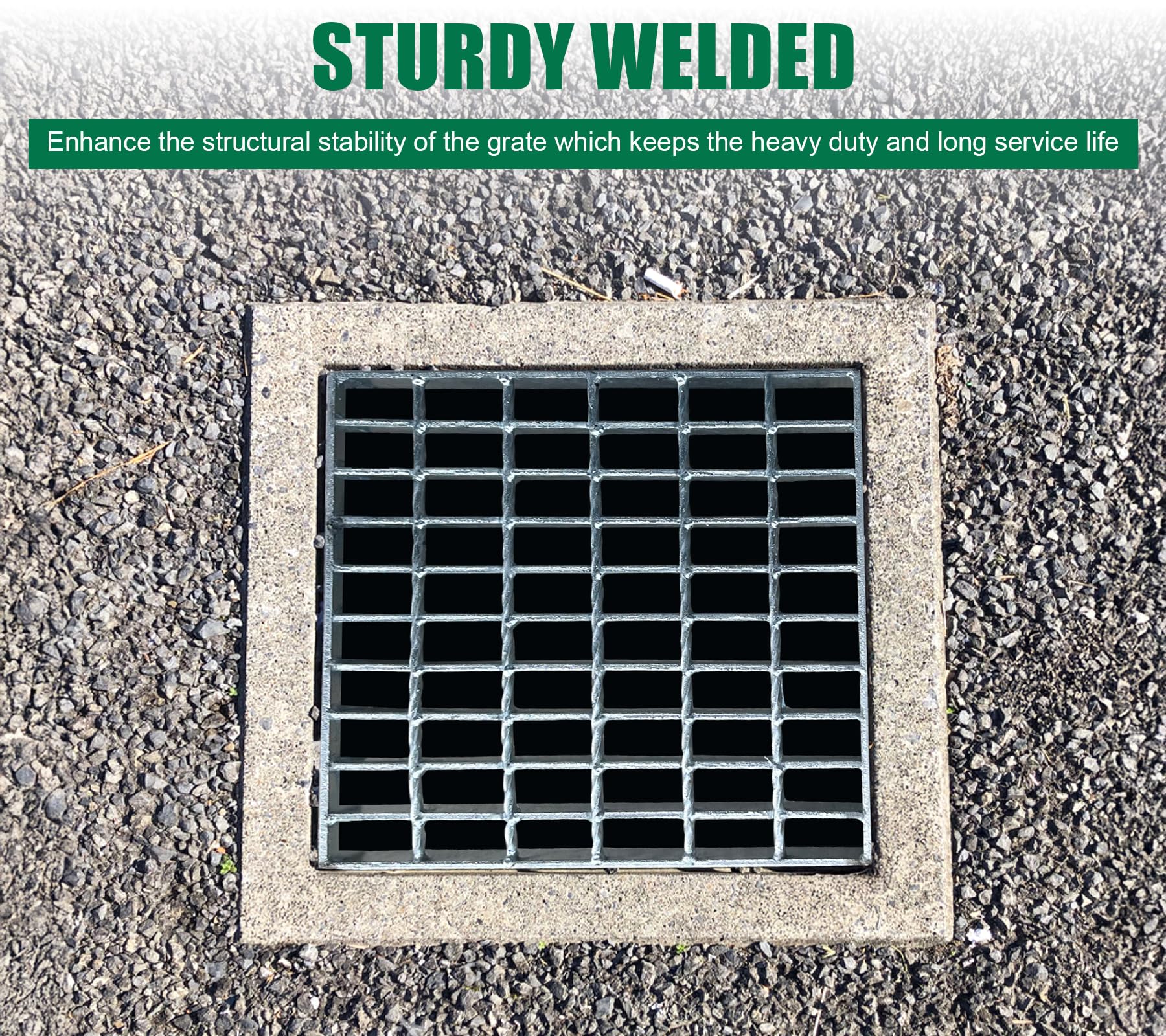 Natotela Galvanized Steel Drain Grating 300x300x30mm Durable Heavy Duty Metal Grating Square Gully Grid for 12" Square Catch Basin Outdoor Drainage Grates Thick for Garage Sewer Downspout Driveway - Image 2