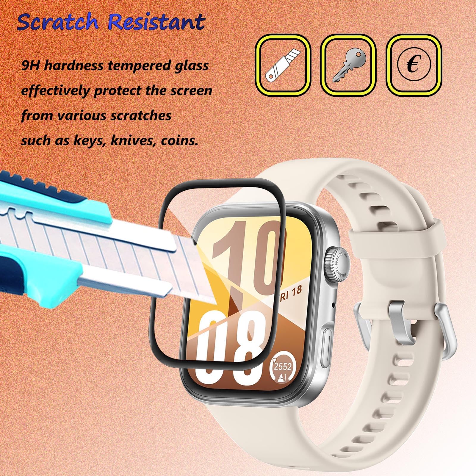 Acadeny [4 pezzi Pellicola salvaschermo compatibile con Huawei Watch Fit, antigraffio,tocco sensibile, senza bolle, applicazione facile,pellicola glassata,Copertura completa (senza vetro