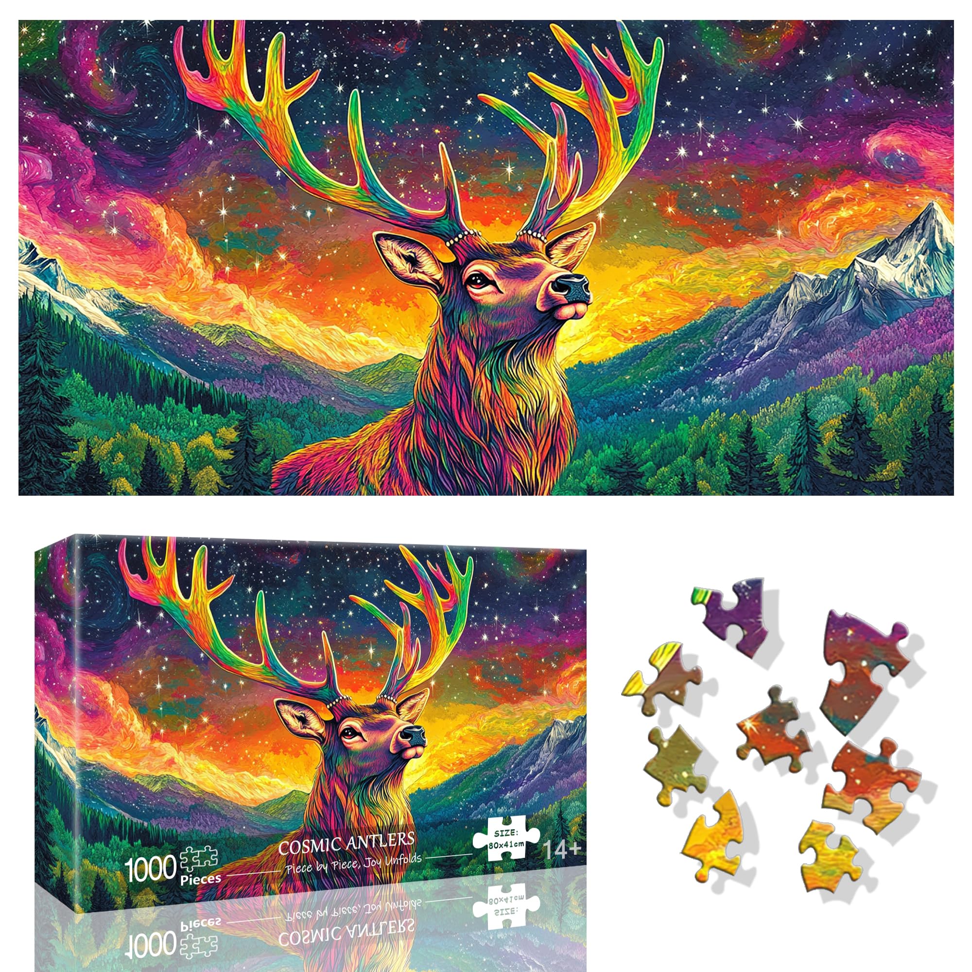 Ginfonr 1000 Piece Jigsaw Puzzles for Adults, COSMIC ANTLERS
