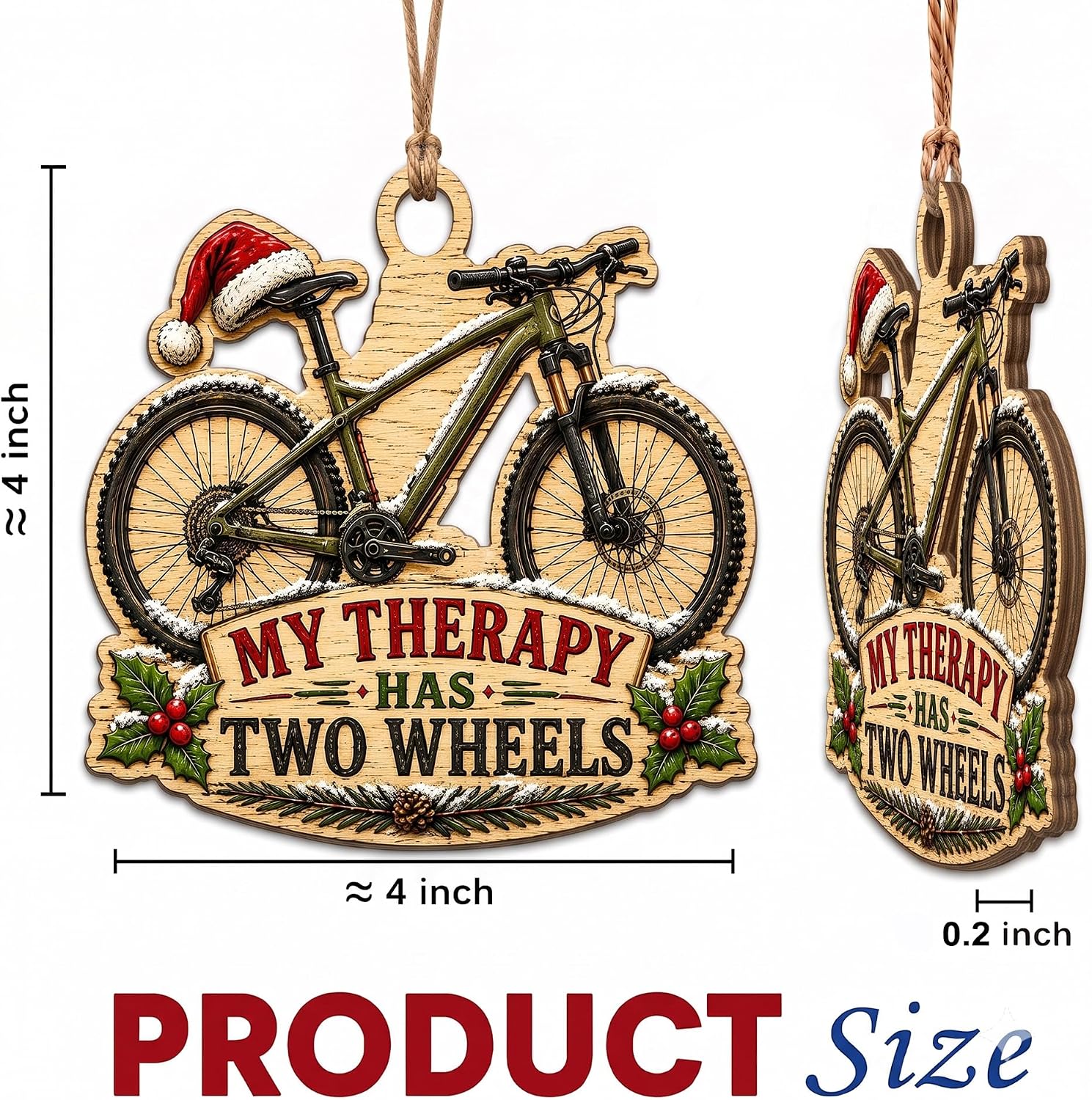 Bicycle Cycling Bike Rider Wooden Hanging Christmas Ornament image 3