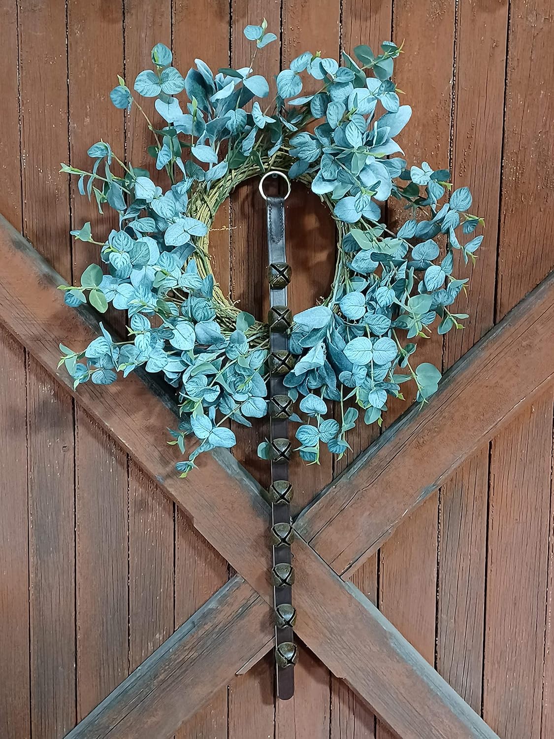 RRD Hanging Sleigh Bells for Door – Shopkeepers Bell Over The Door - 10 Brass Door Hanging Bell on Brown Leather Strap - Multi-Purpose Jingle Bell Door Christmas Sleigh Bells