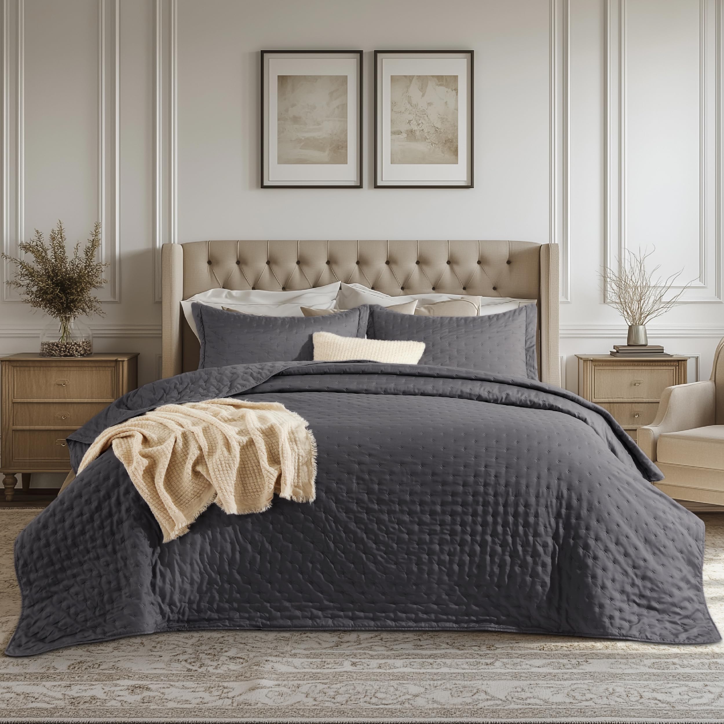 Bedsure California King Quilt - Charcoal Bedspread California King Size & Lightweight Comforter, Modern Coverlet with Clover Pattern, Ultra Soft All-Season Bedding, 111x106 Inches | Stitch-Free Quilting, Ultra Soft, Lightweight, Machine Washable, Pet-Friendly
