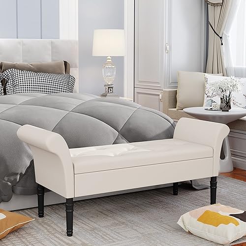 Miniatura 4 de Alunaune Banco otomano de almacenamiento tapizado juego de banco de entrada reposapiés de gamuza sintética con brazos para dormitorio sala de estar