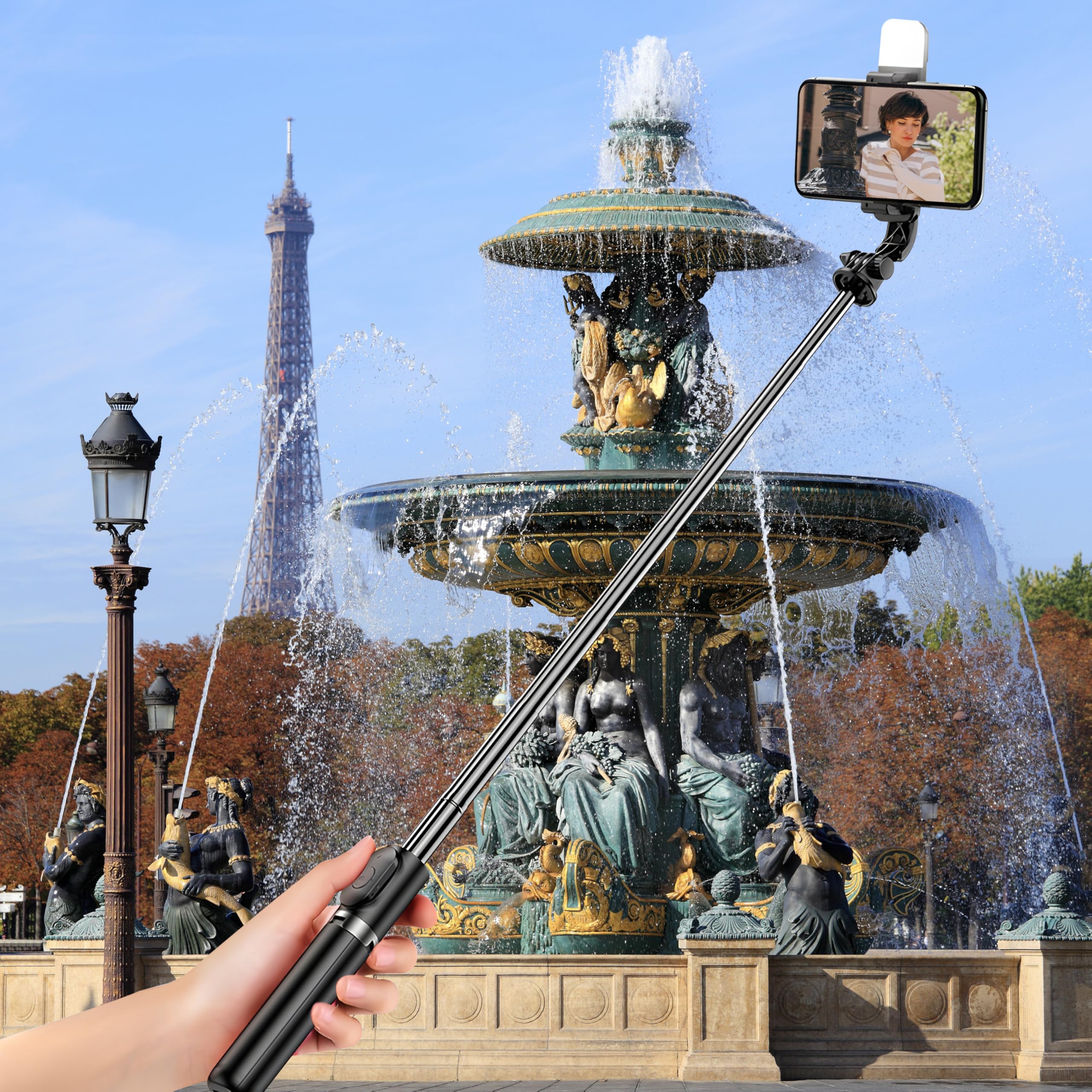 Retoo Selfie Stick Bluetooth Statyw Wysuwany Do 104 cm Telefon komórkowy Obrotowy 360° Stojak Bezprzewodowy Pilot Zdalnego Sterowania Smartfony